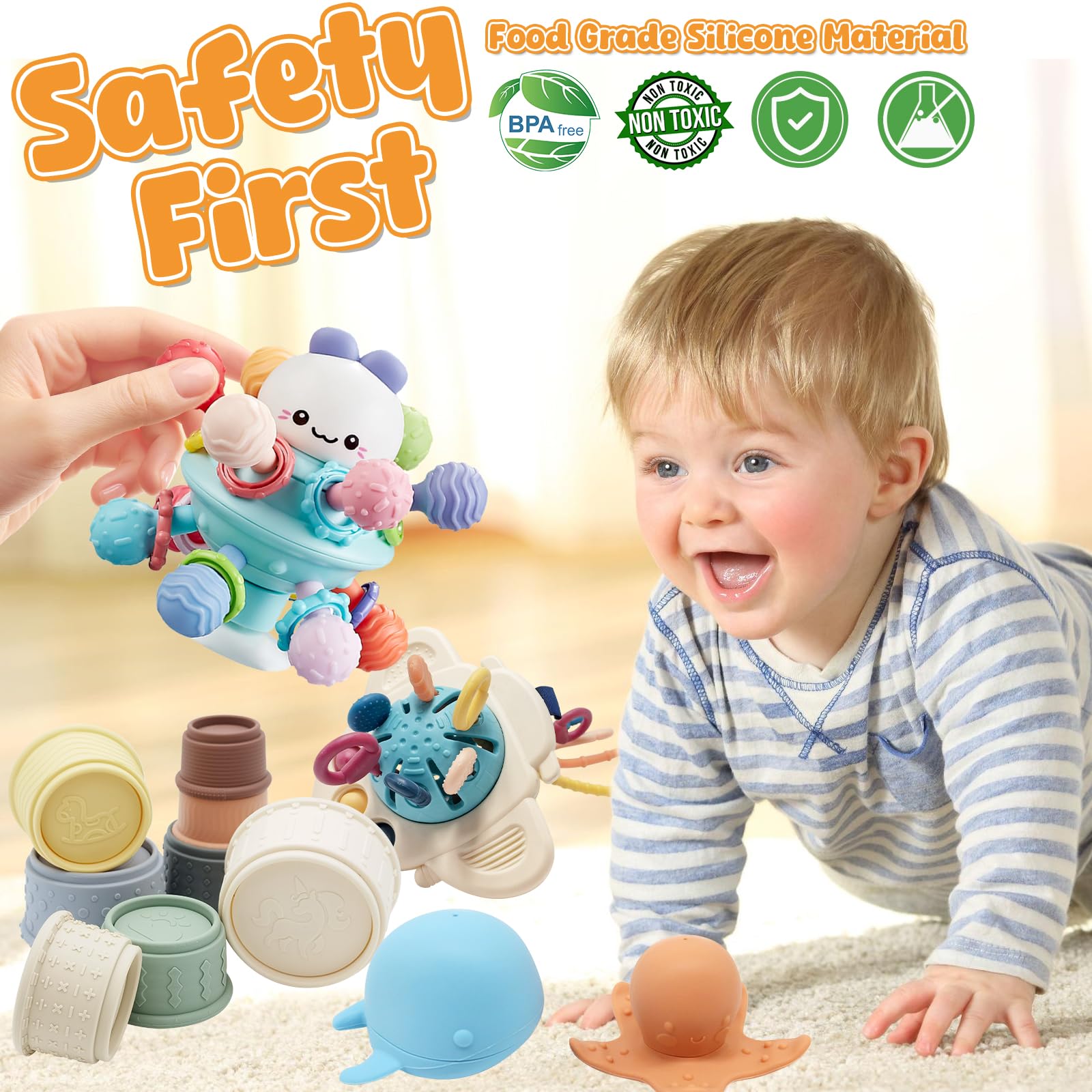 **Best Montessori Baby Toys 6-12 Months - 4-in-1 Stacking Cups, Bath Toys, Teething & Sensory Toys for Infants - Perfect Gift for 1, 2, 3 Year Old Boys & Girls - Ideal for Playtime, Learning & Bath Fun**