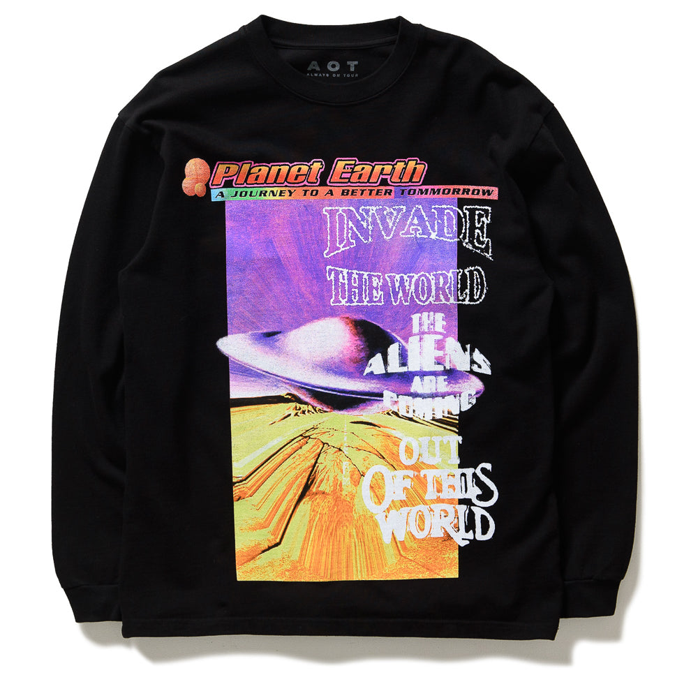 Always On Tour Invade Earth Long Sleeve T-Shirt - Black | Streetwear Fashion for Concerts & Urban Style