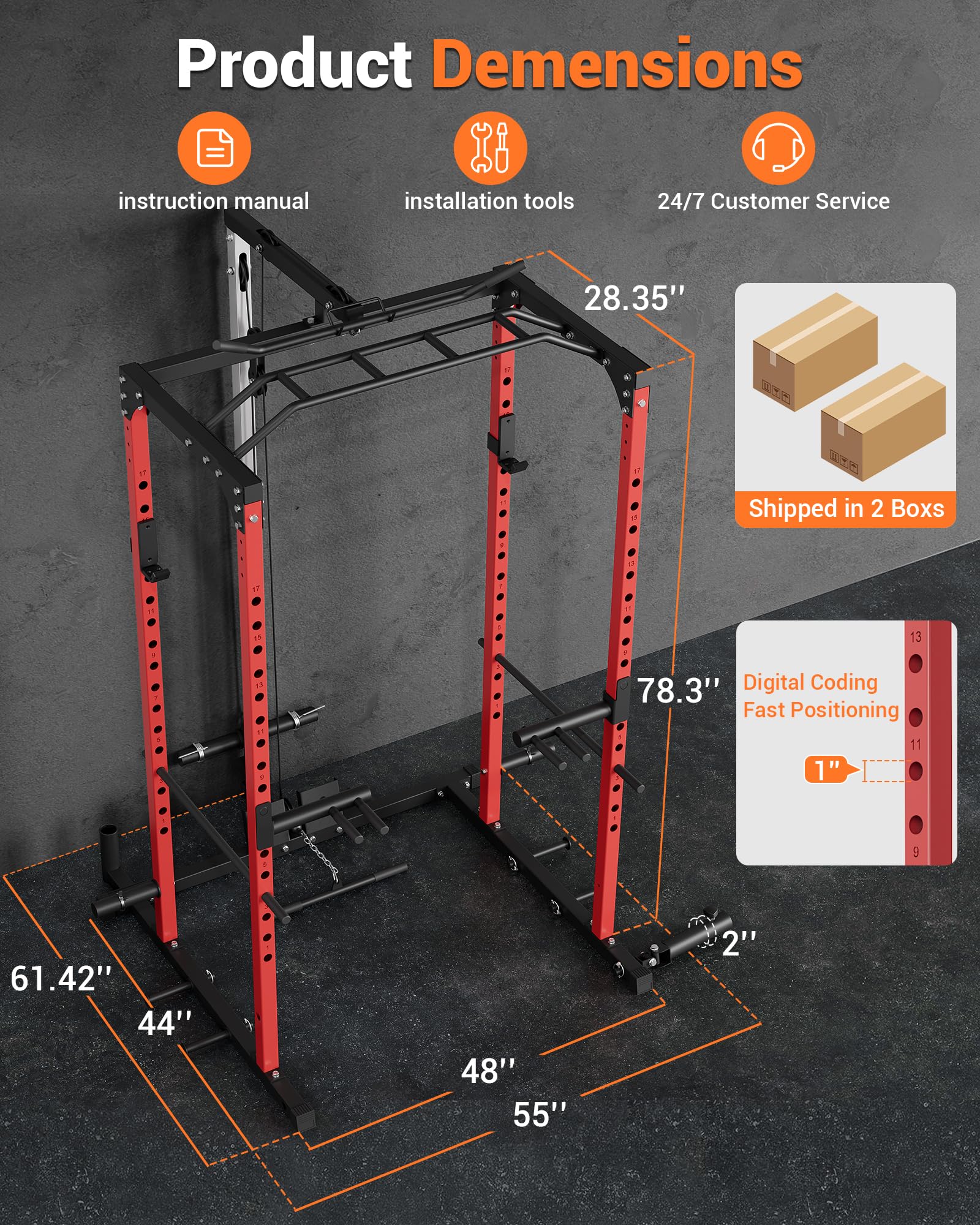 Heavy Duty Power Cage - 1200lbs Weight Capacity Multi-Function Squat Rack with Pulley System & Dip Bars | Home Gym Equipment for Strength Training, Weight Lifting & CrossFit Workouts | Perfect for Garage Gyms & Home Fitness Spaces