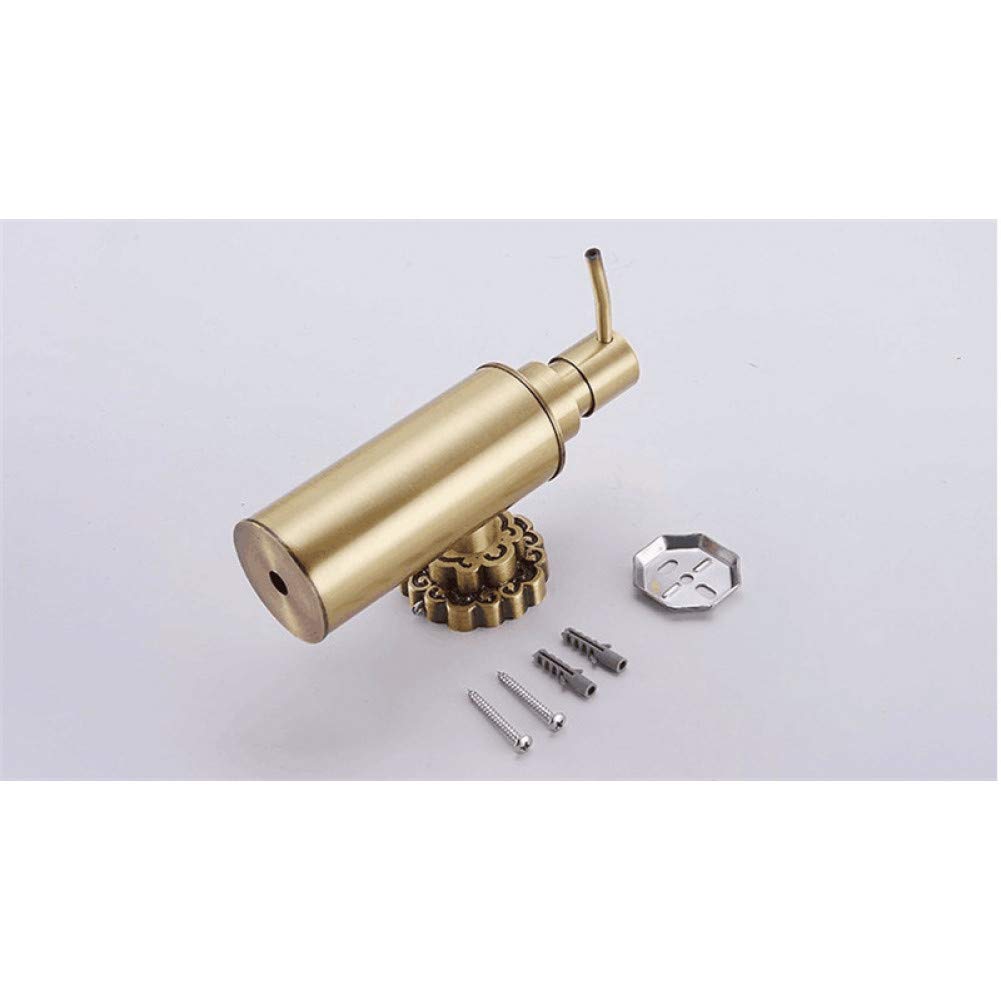 Antique Brass Wall Mounted Liquid Soap Dispenser - Elegant Shampoo & Soap Dispenser Holder for Bathroom, Kitchen, or Salon | Rustproof Bathroom Accessories with Easy One-Hand Operation
