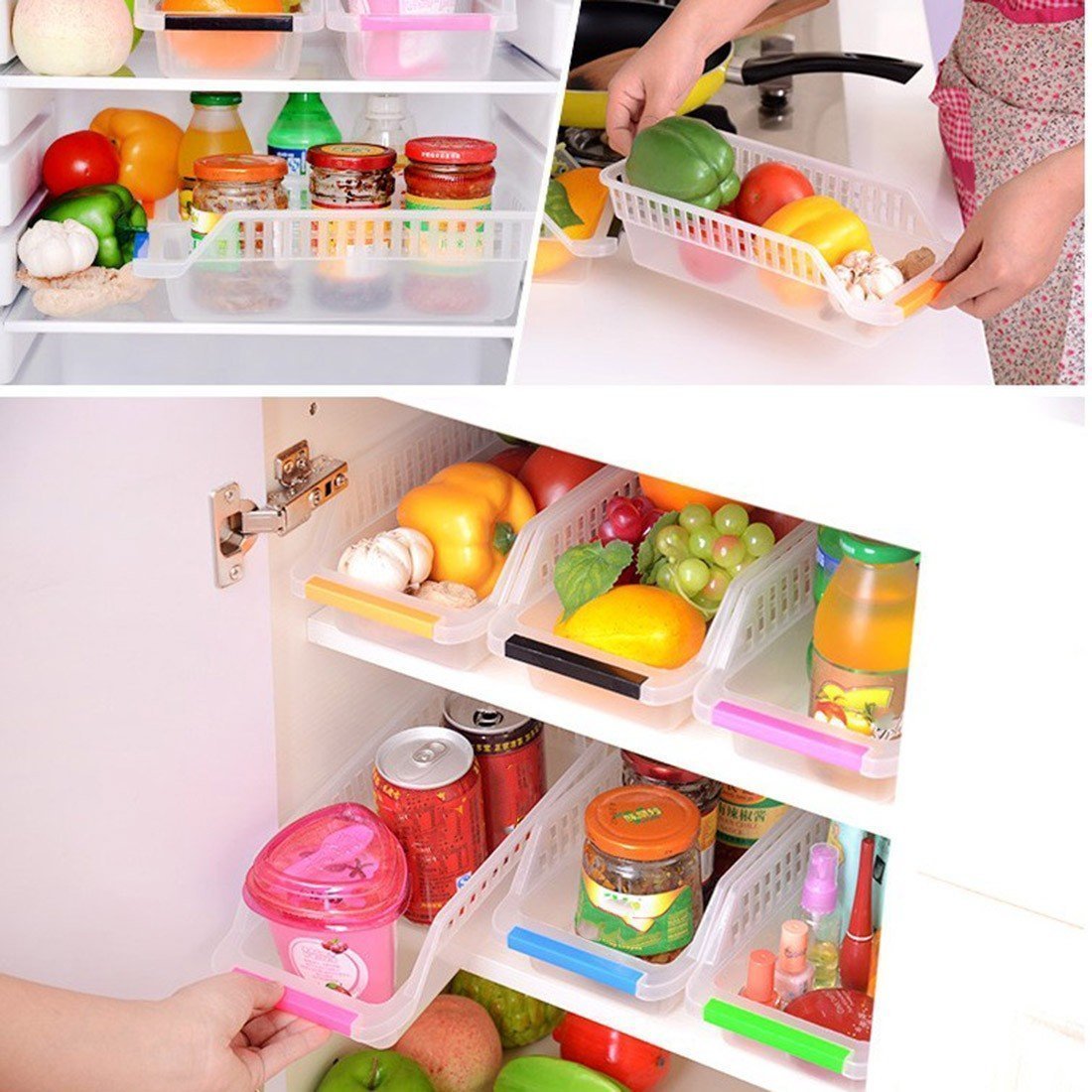 INOVERA 8-Piece Plastic Storage Container Set | Space-Saving Food Storage Bins for Vegetables, Fruits & Meal Prep (Multi-Color) | Pantry, Fridge & Kitchen Organization