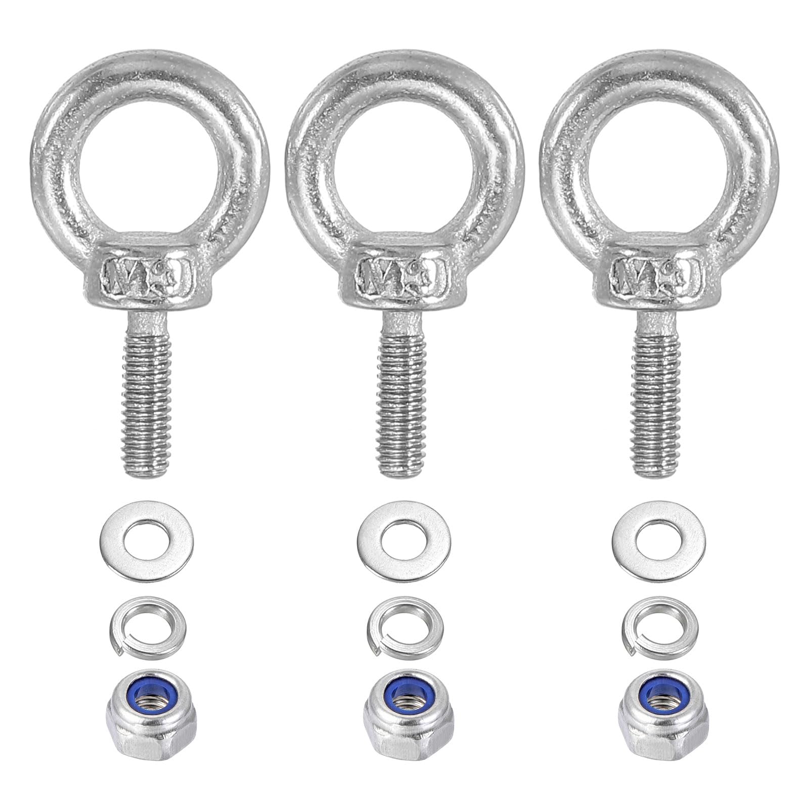 PATIKIL 3Pcs M3 x 9mm 304 Stainless Steel Shoulder Eye Bolt with Nuts & Washers - Heavy Duty Lifting Ring Eyebolt for Hanging Hammocks, Outdoor Gear, and Home Decor - Perfect for Camping, Garden, and DIY Projects