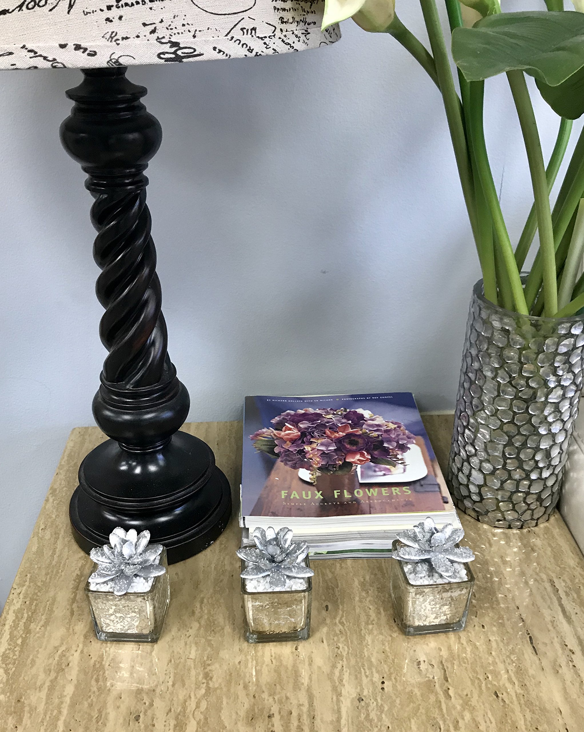 Angel Isabella Set of 6 Artificial Succulent Plants in Square Pots - Gold or Silver (Silver) | Home Office Desk Decor, Wedding Centerpiece, Housewarming Gift