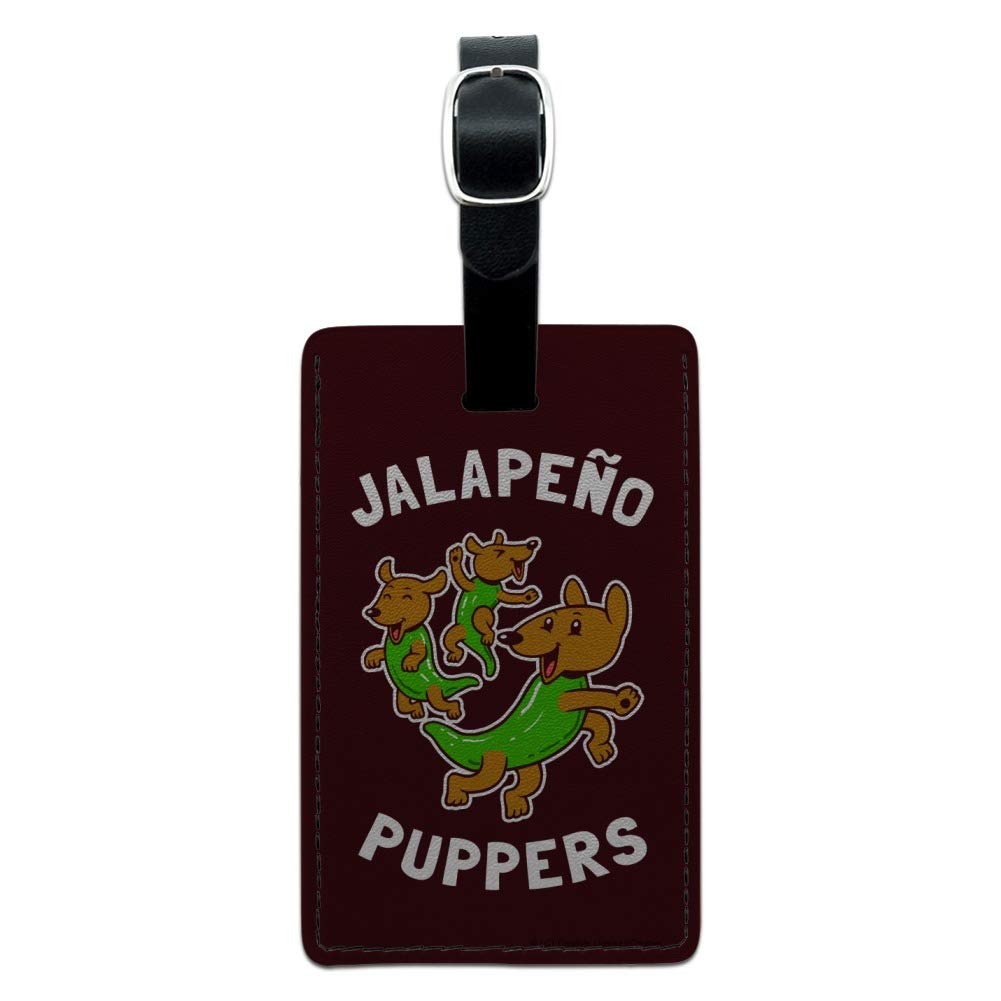 Funny Rectangle Leather Dog ID Tag for Pets - Jalapeno Puppers Dog Poppers Luggage Tag - Perfect for Travel, Collars & Pet Accessories