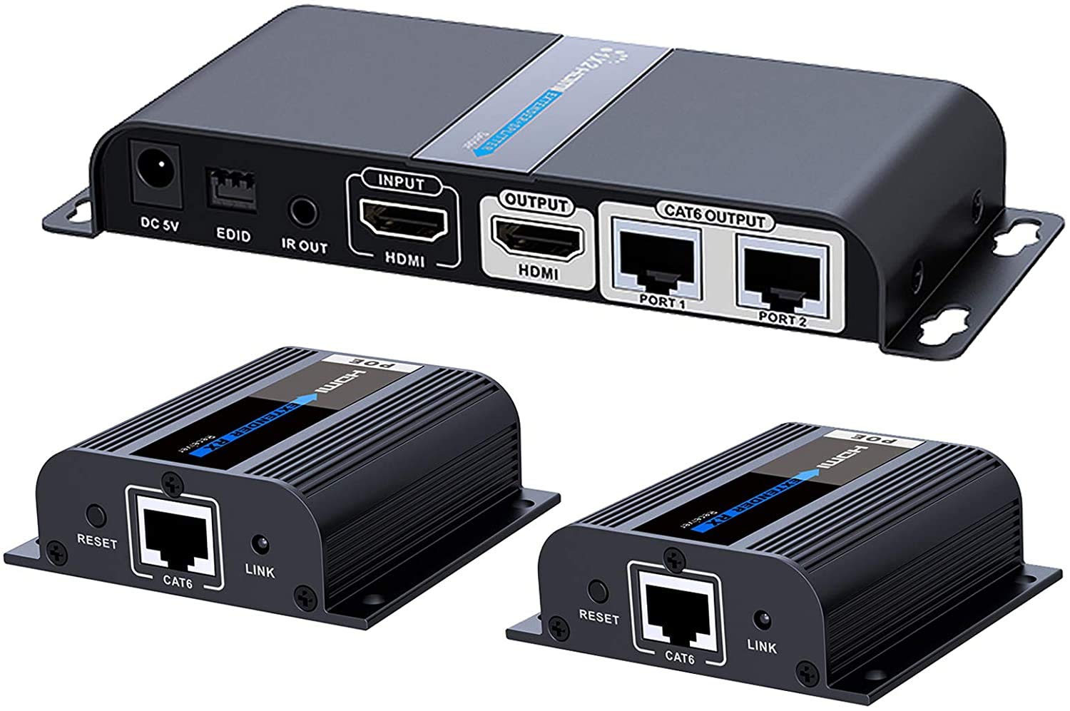 4K HDMI Extender 1x2 Splitter - 1080P@60Hz Over Cat6/Cat6A/Cat7 Cable, 40m/131ft Transmission with Loop-Out & IR Remote Control, EDID Management - Perfect for Home Theater, Conference Rooms & Gaming Setups