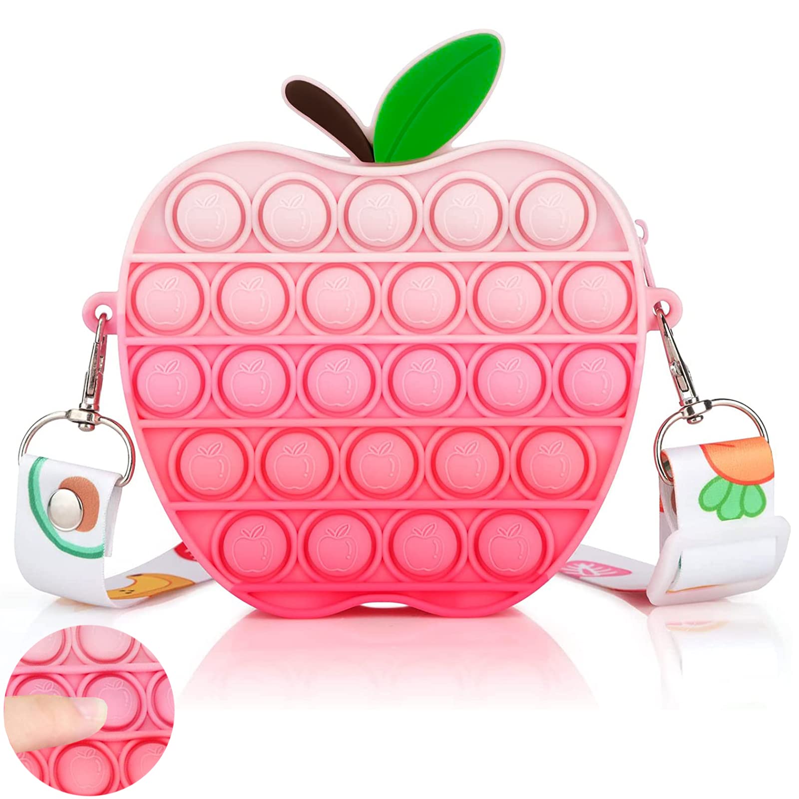 **Pop Fidget Purse for Girls - Valentines Day Gifts, Sensory Stress Relief Shoulder Bag, Party Favors & Fidget Toys for Kids - Cute Crossbody Handbag (Apple) - Perfect for School, Travel & Playtime**