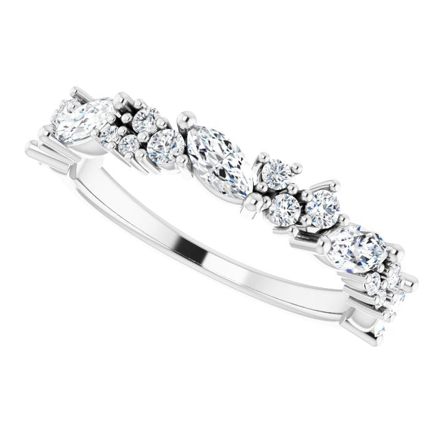 0.95 Carat Marquise and Round Diamond Wedding Band - Elegant Bridal Ring for Engagement, Anniversary & Special Occasions