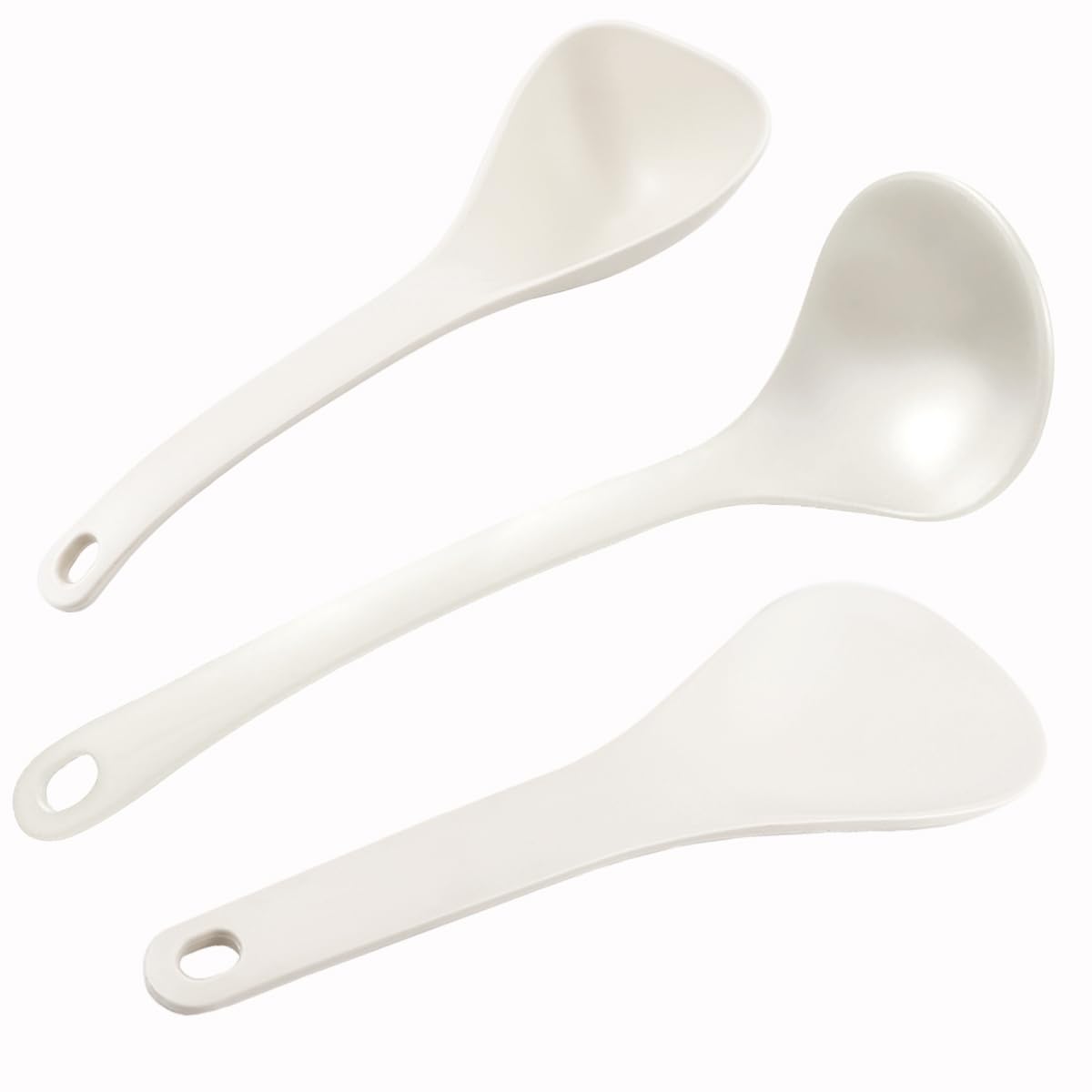 DOERDO 3-Piece Non-Stick Rice Paddle Set - Rice Scooper, Soup Spoon & Cooking Spatula for Rice, Soup, Potatoes - Perfect for Serving, Stirring & Scooping - Ideal for Kitchens, Restaurants & Meal Prep (White)