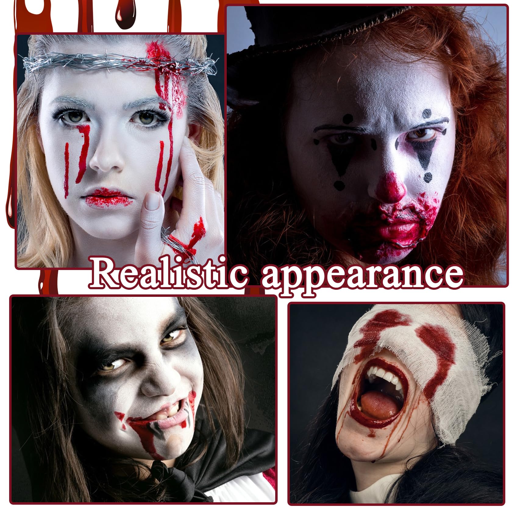 Realistic Fake Liquid Blood - Washable Halloween SFX Makeup for Zombie, Vampire & Monster Costumes | Perfect for Cosplay, Theater & Bride Dress Up | Great for Halloween Parties, Haunted Houses & Horror Events
