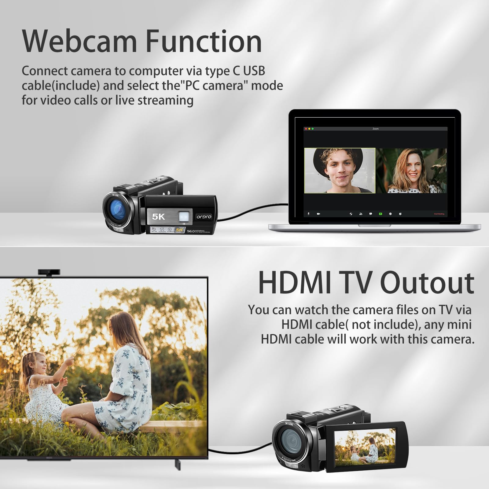 ORDRO AE20 5K Video Camera Camcorder - 95° Wide Angle, WDR Mode, EIS Stabilization, 1080P Full HD IR Night Vision - YouTube Vlogging Camera with Remote & 2 Batteries - Perfect for Travel Vlogging, Home Movies, and Outdoor Adventures