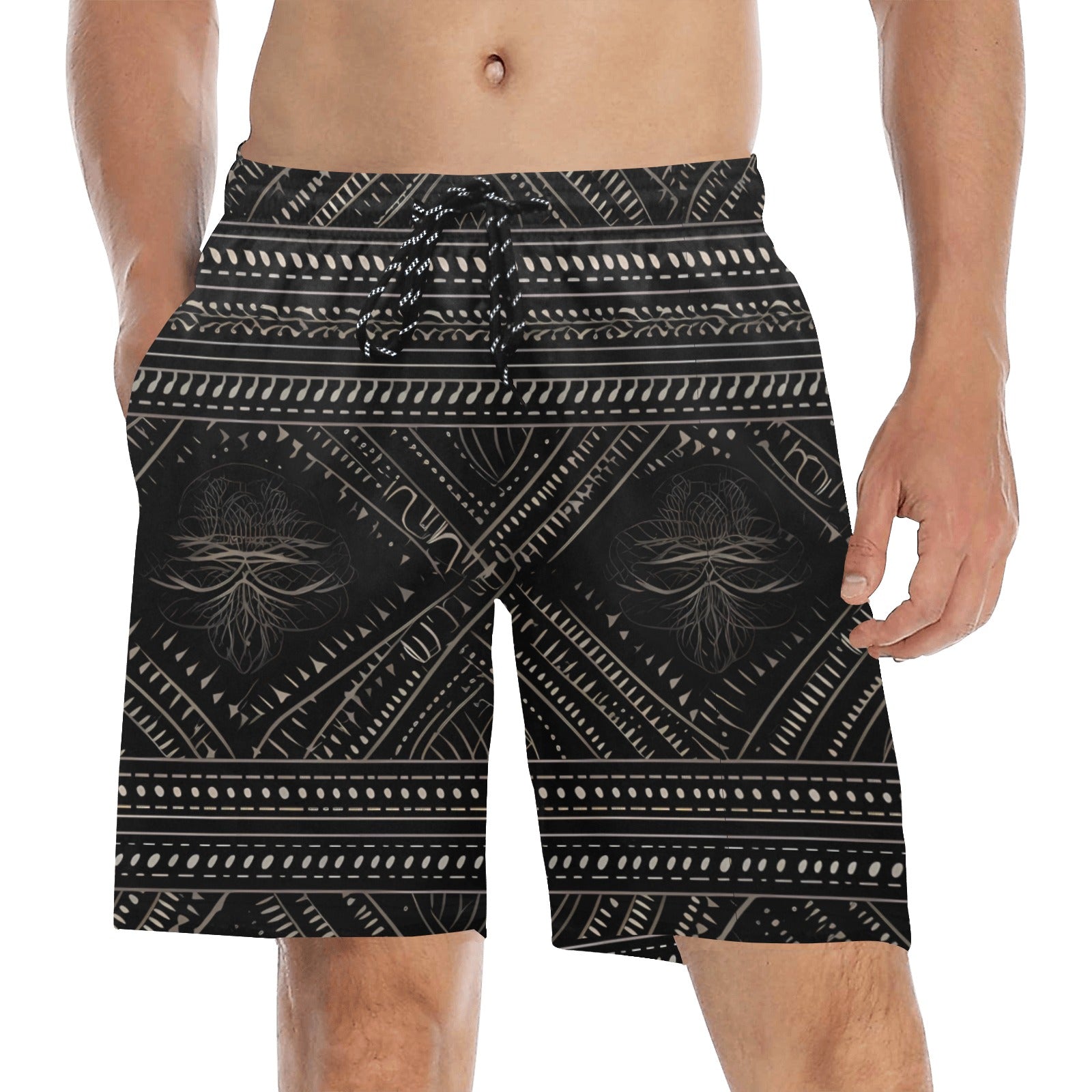 Gothic Black Beach Shorts for Men - Stylish Swim Trunks with Quick Dry Fabric - Perfect for Swimming, Surfing, and Summer Vacations