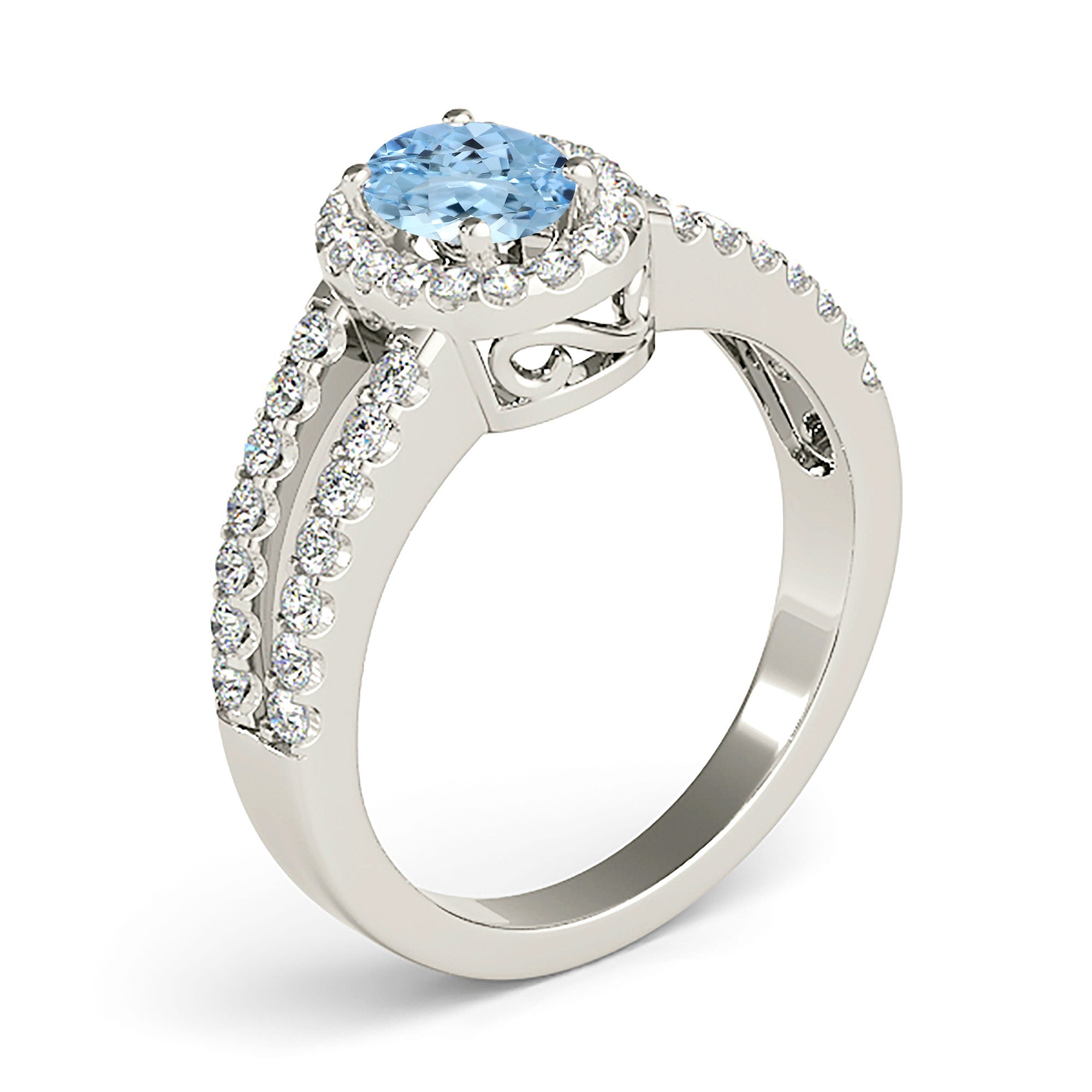 2.00 Carat Genuine Oval Aquamarine Engagement Ring with Halo & Diamond Accent Band - Perfect for Weddings, Anniversaries & Special Occasions