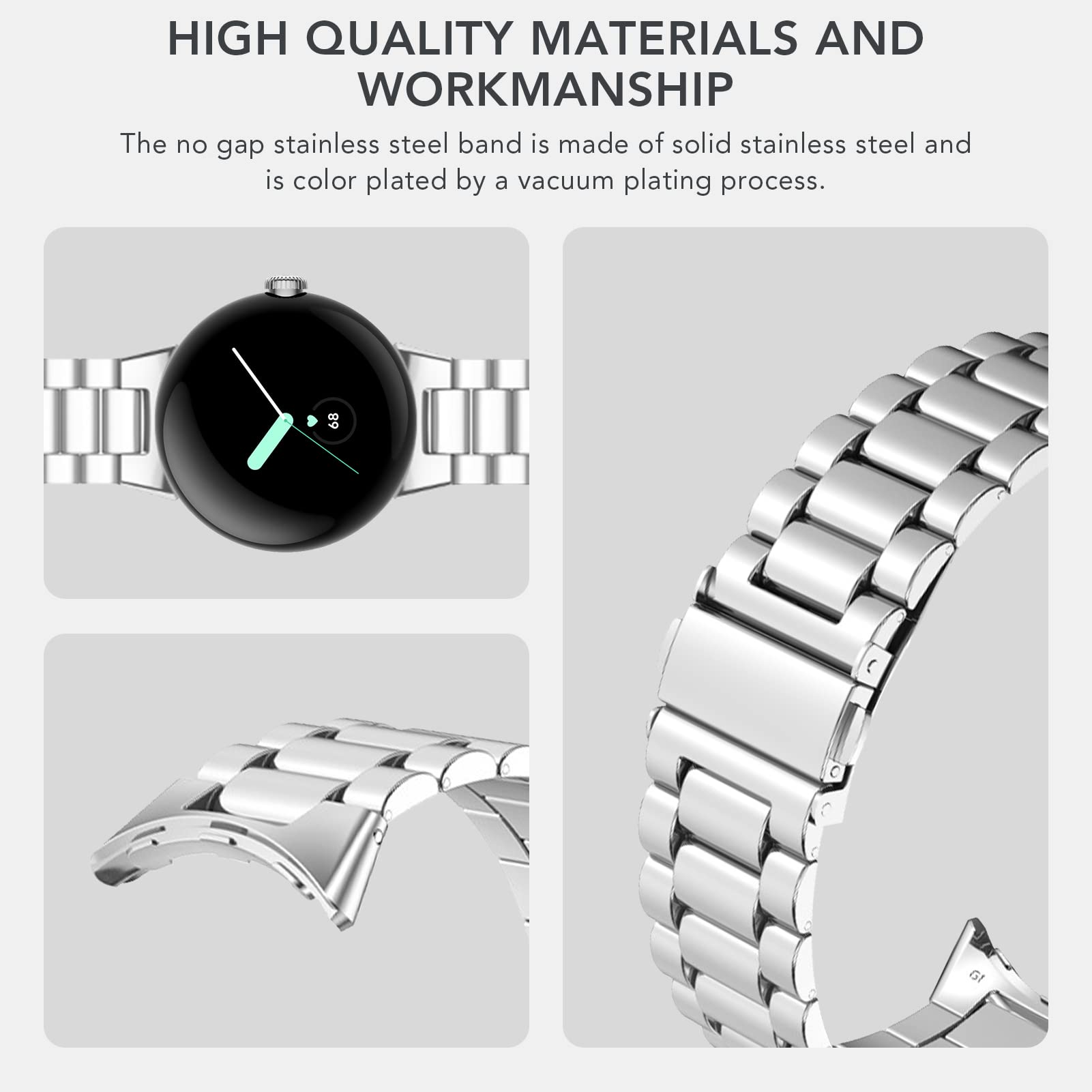 Google Pixel Watch 3 45mm Band - Aresh Stainless Steel Metal Strap for Women & Men, Adjustable No Gap Design, Silver (2024) - Perfect for Workouts, Office & Daily Wear