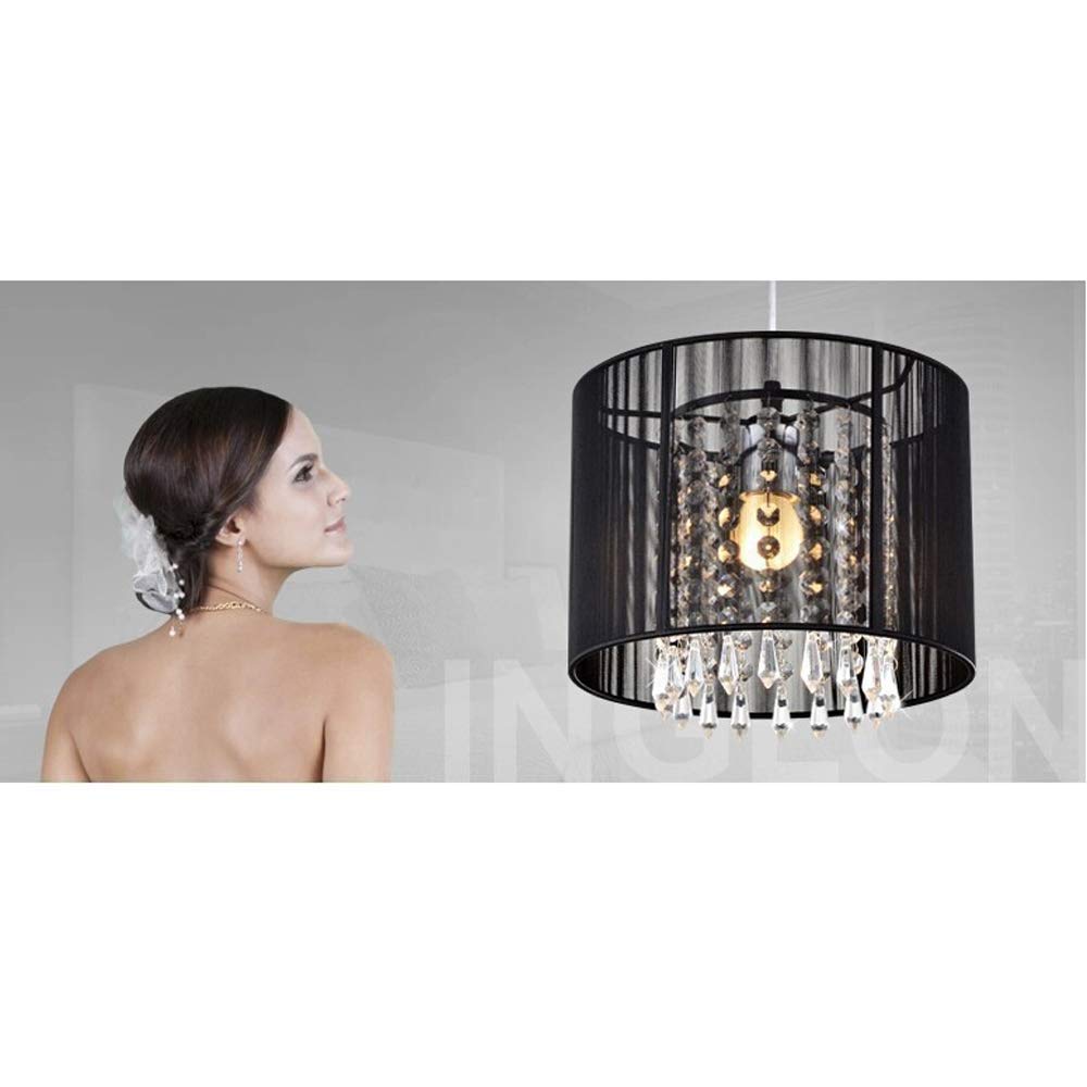 Modern European LED Crystal Chandelier with E27 Base - Black & Silver Brushed K9 Crystal Droplets Pendant Light with Fabric Lampshade for Living Room, Bedroom, Dining Room | Elegant Ceiling Lighting for Home Decor