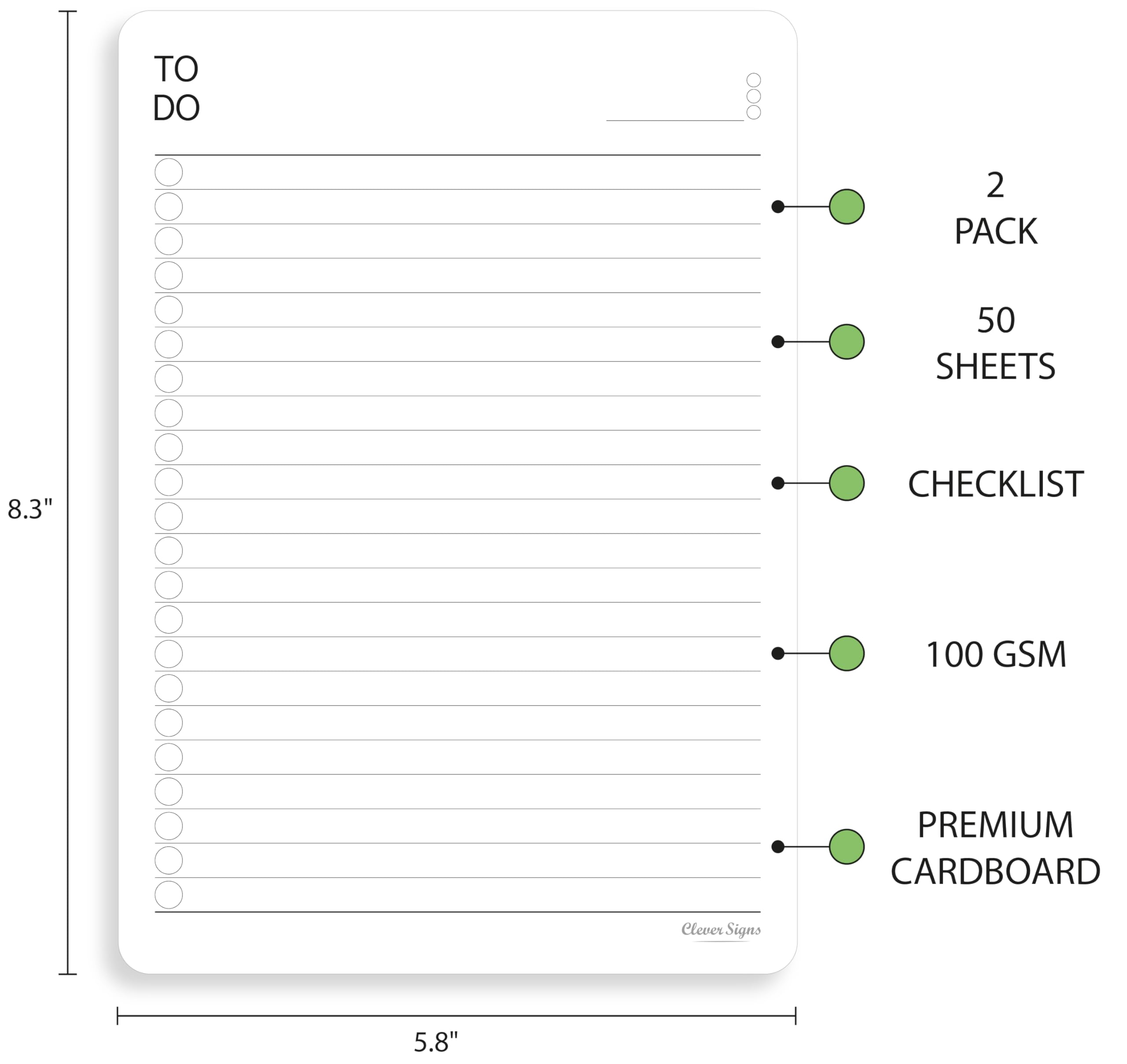 A5 To Do List Notepad - 2 Pack Undated Daily Planner with Thick Premium Paper & Cardboard Back (8.3