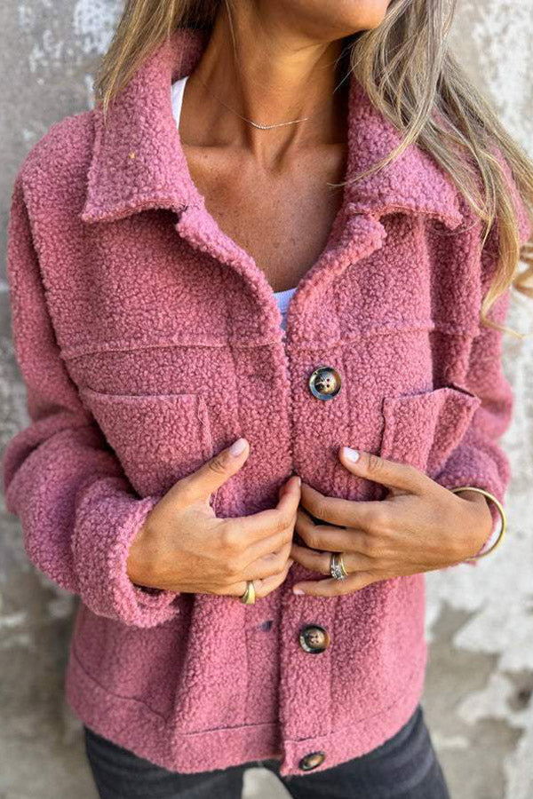 Men's Solid Lapel Single-Breasted Polar Fleece Coat with Pocket - Warm Winter Jacket for Outdoor Activities & Casual Wear