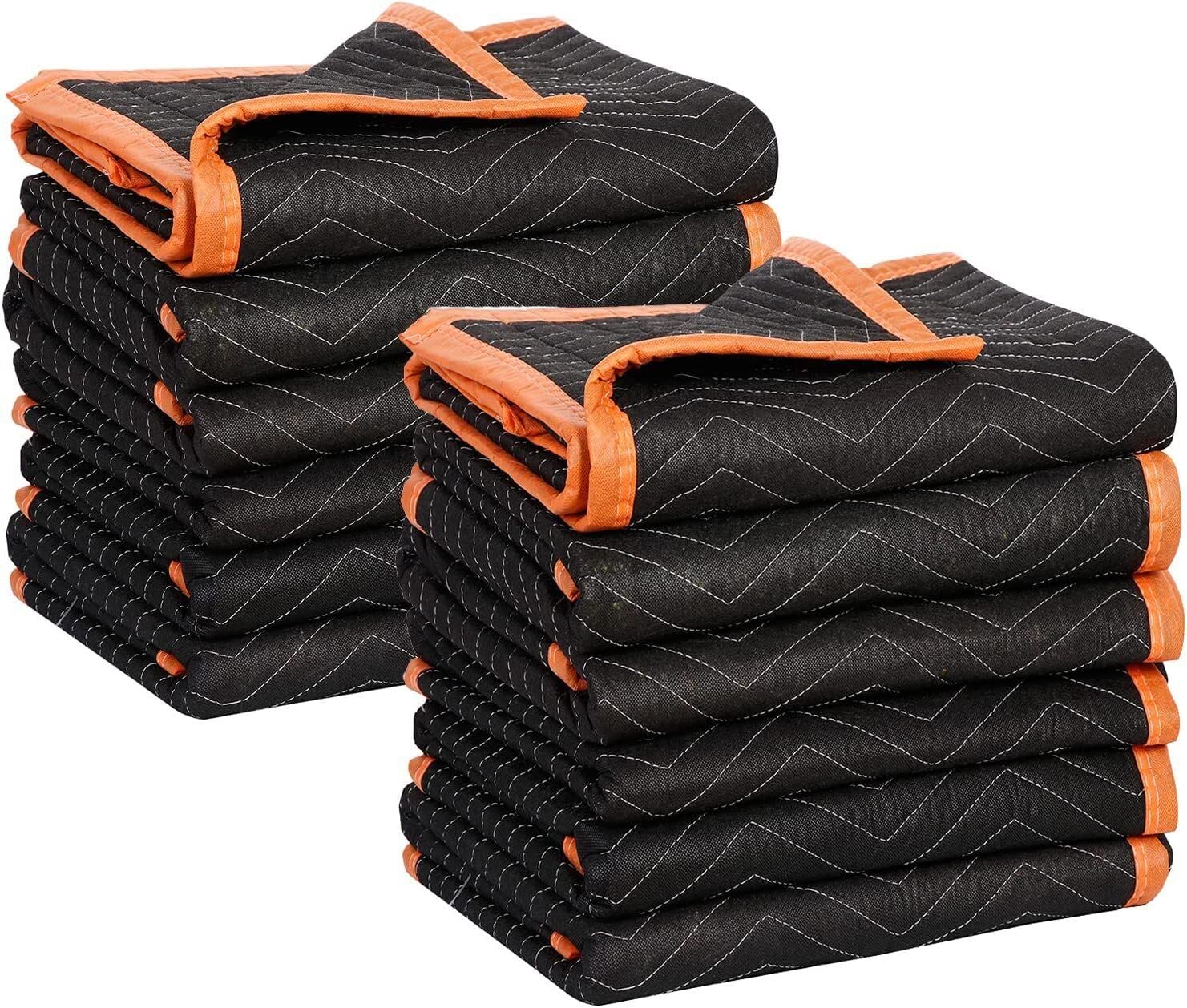 SIMPLI-MAGIC 79523 Heavy Duty Padded Moving Blankets - 12 Pack, 72” x 80” Black/Orange - Furniture Protector, Appliance Wrapping & Moving Supplies for Home, Office & Truck Transport