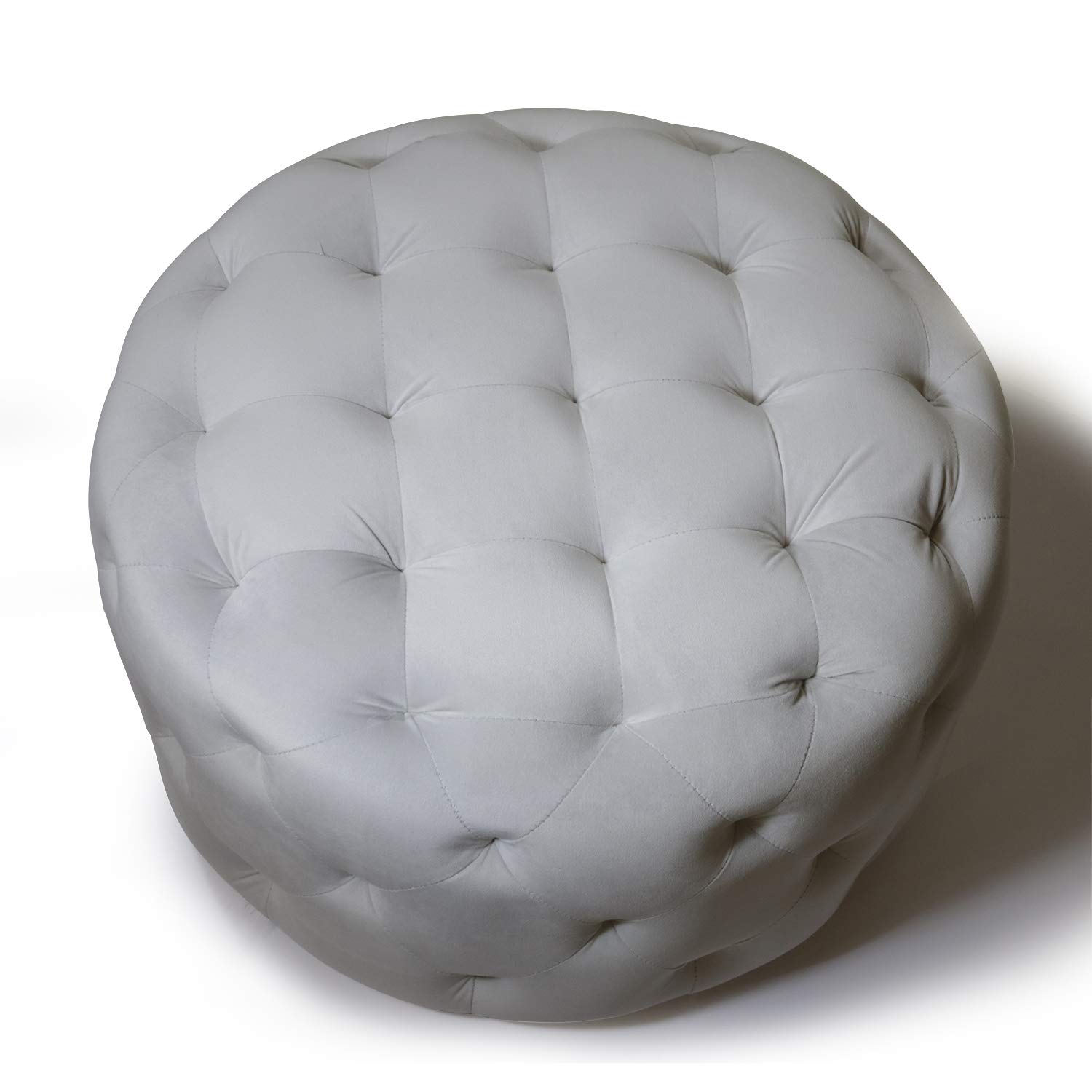 Tiffany Meerna 24-inch Round Tufted Padded Ottoman - Medium Size White Storage Footrest - Perfect for Living Room, Bedroom & Nursery Decor