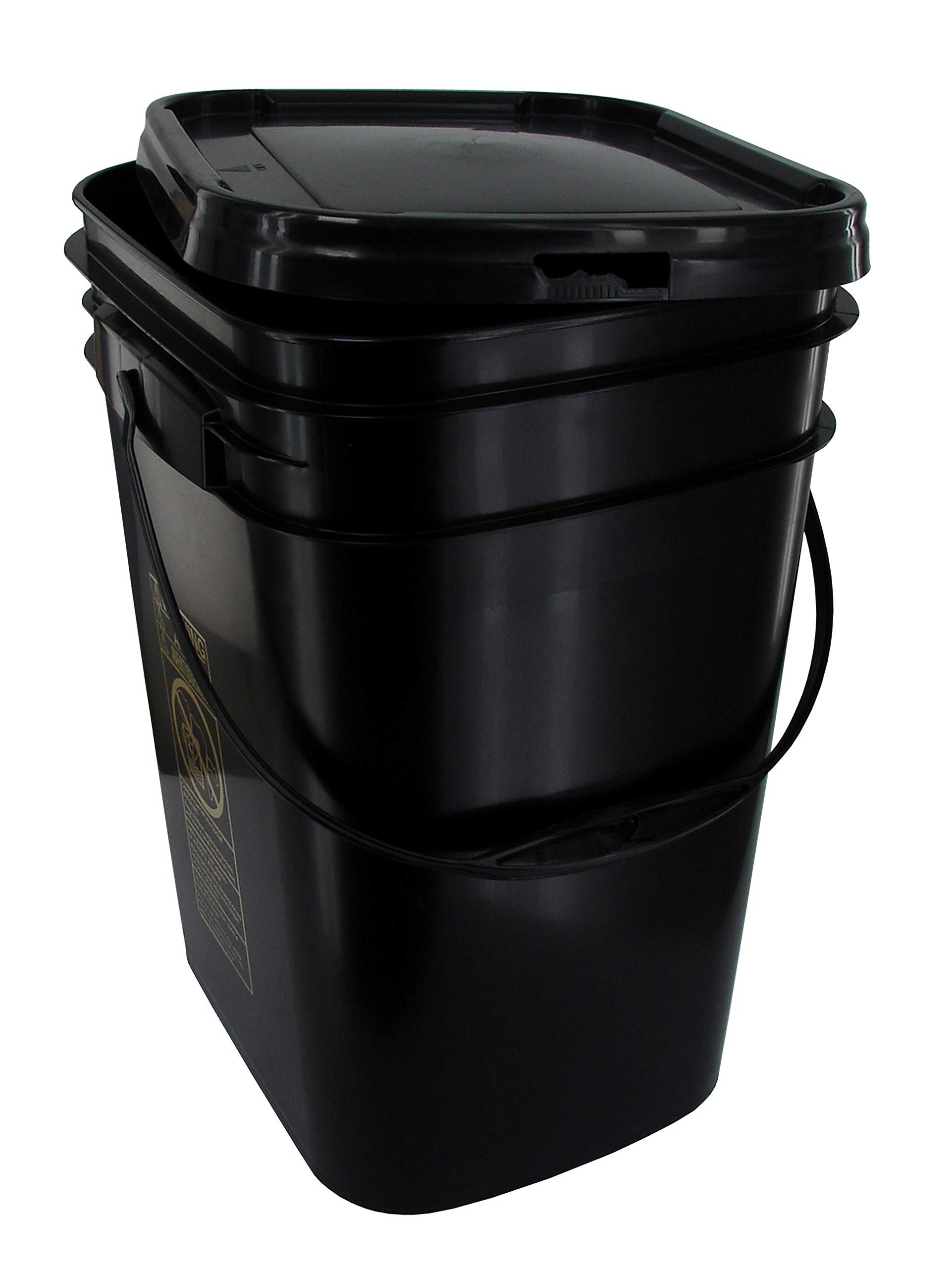 5.3-Gallon Black Rectangular Bucket with Snap-on Lid - Heavy Duty Storage Container for Home, Garage & Outdoor Use