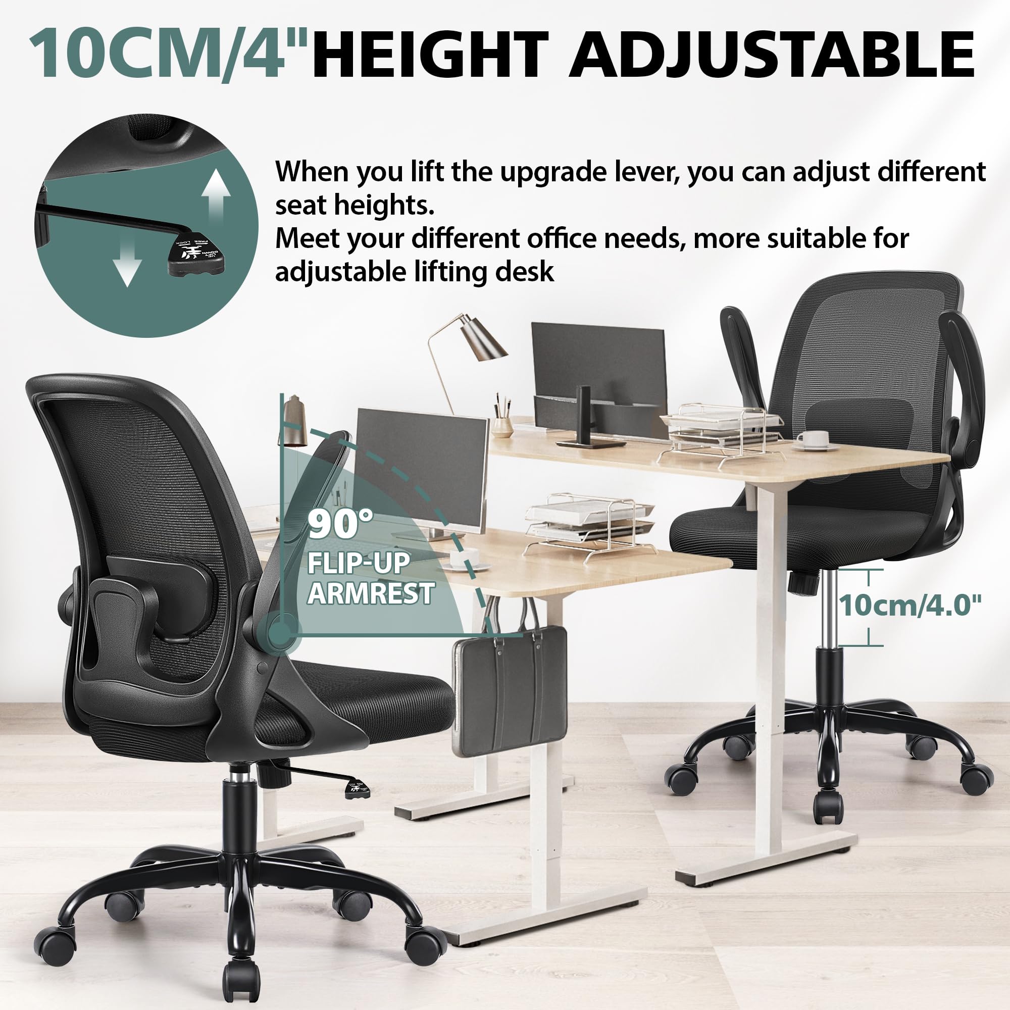 Ergonomic Office Chair with Lumbar Support & Flip-Up Arms - Breathable Mesh Computer Desk Chair, Adjustable Height Swivel Task Chair for Home Office, Bedroom, Study - Dark Gray | Perfect for Long Work Hours & Gaming Sessions