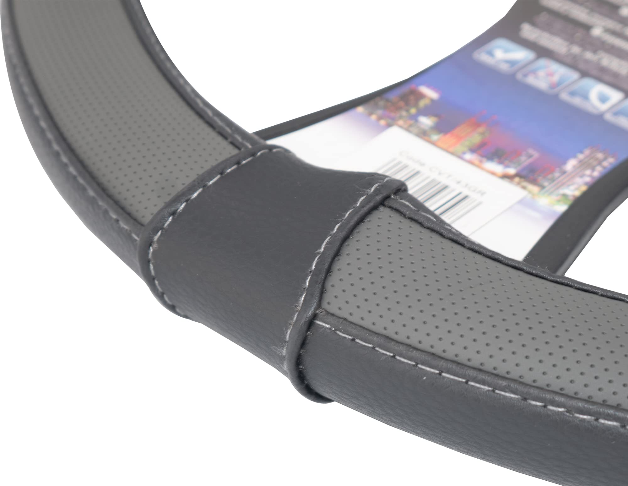 SR CVT43GR 37-39cm Universal Steering Wheel Cover - Non-Slip Grip, Black/Grey - Perfect for Cars, Trucks & SUVs - Enhances Driving Comfort & Safety