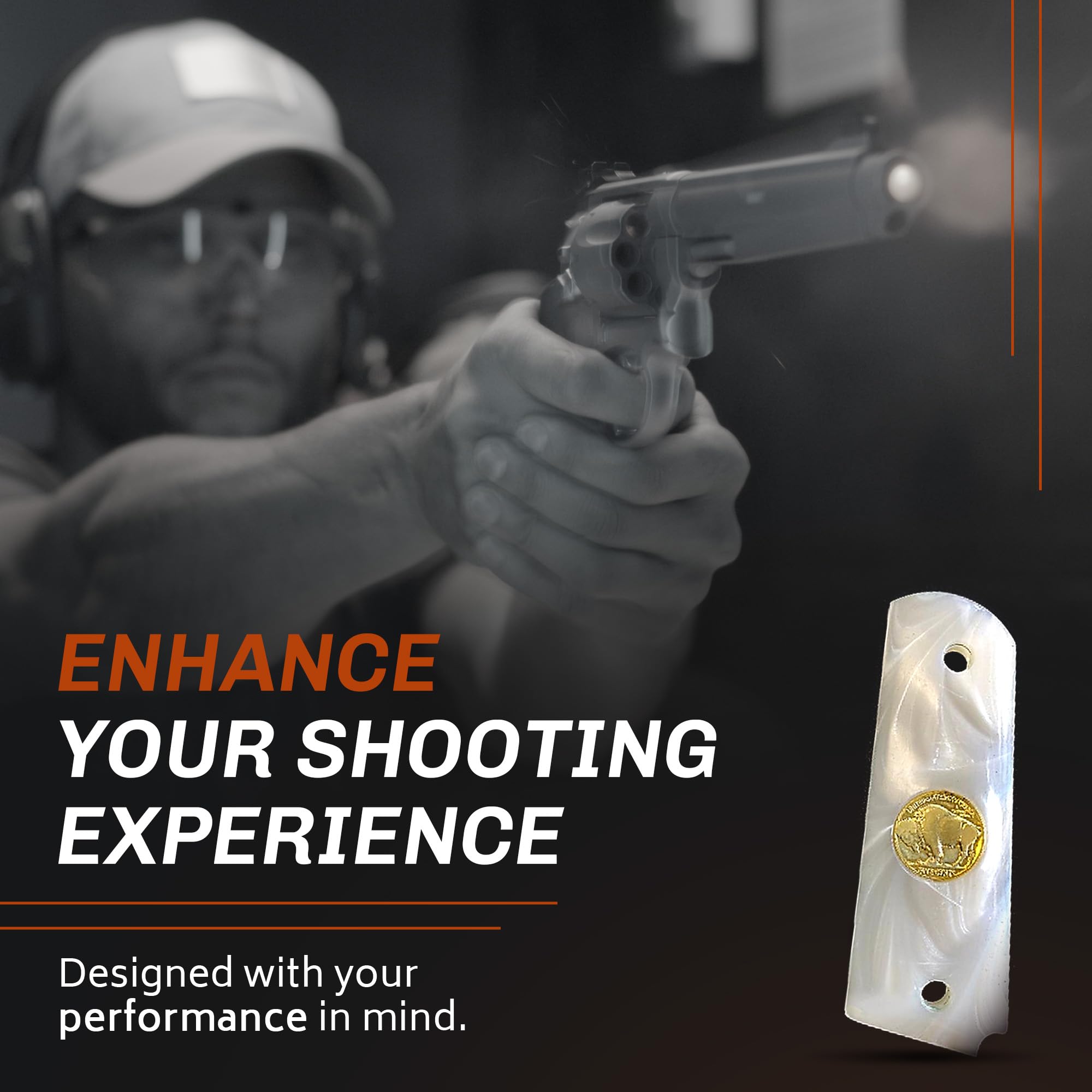 Premium Gun Grips for Full Size 1911 - Pearl White with Black & Gold Eagle Design - Compatible with Government Models & Clones (Taurus, S&W, Springfield, Rock Island) - Perfect for Competitive Shooting, Hunting & Firearm Enthusiasts