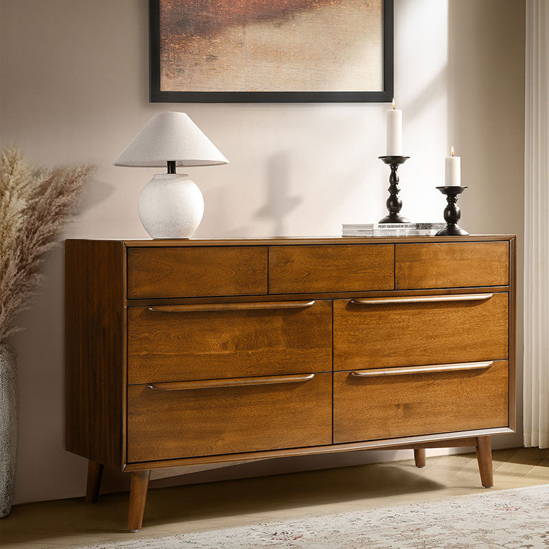Ileanna Mid Century Modern 7-Drawer Dresser - Solid Wood Bedroom Chest of Drawers for Storage & Organization | Perfect for Master Bedroom, Guest Room & Nursery