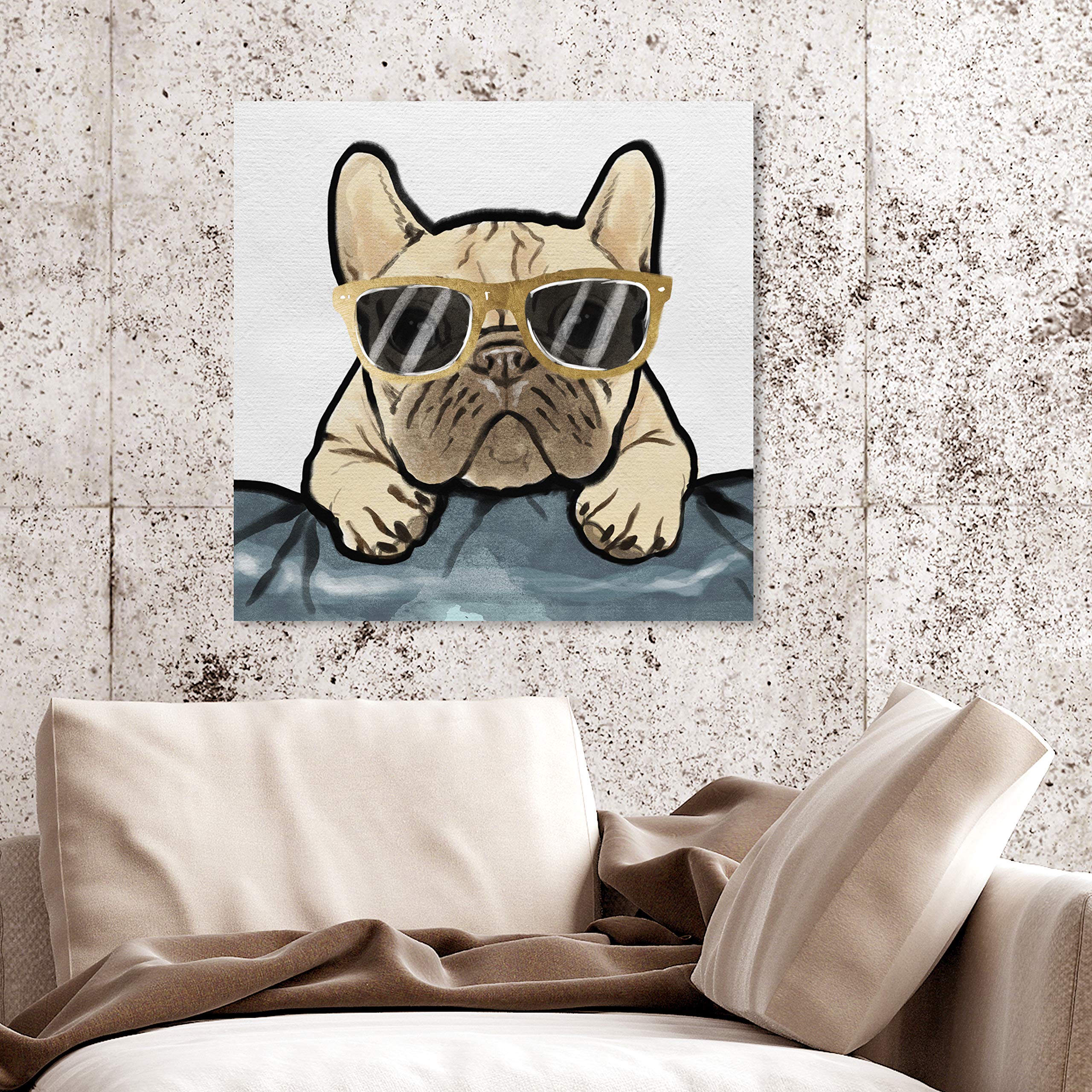 Gold Glasses Nerdy Frenchie Canvas Wall Art Print by Oliver Gal - Modern Animal Decor for Living Room, Bedroom & Office