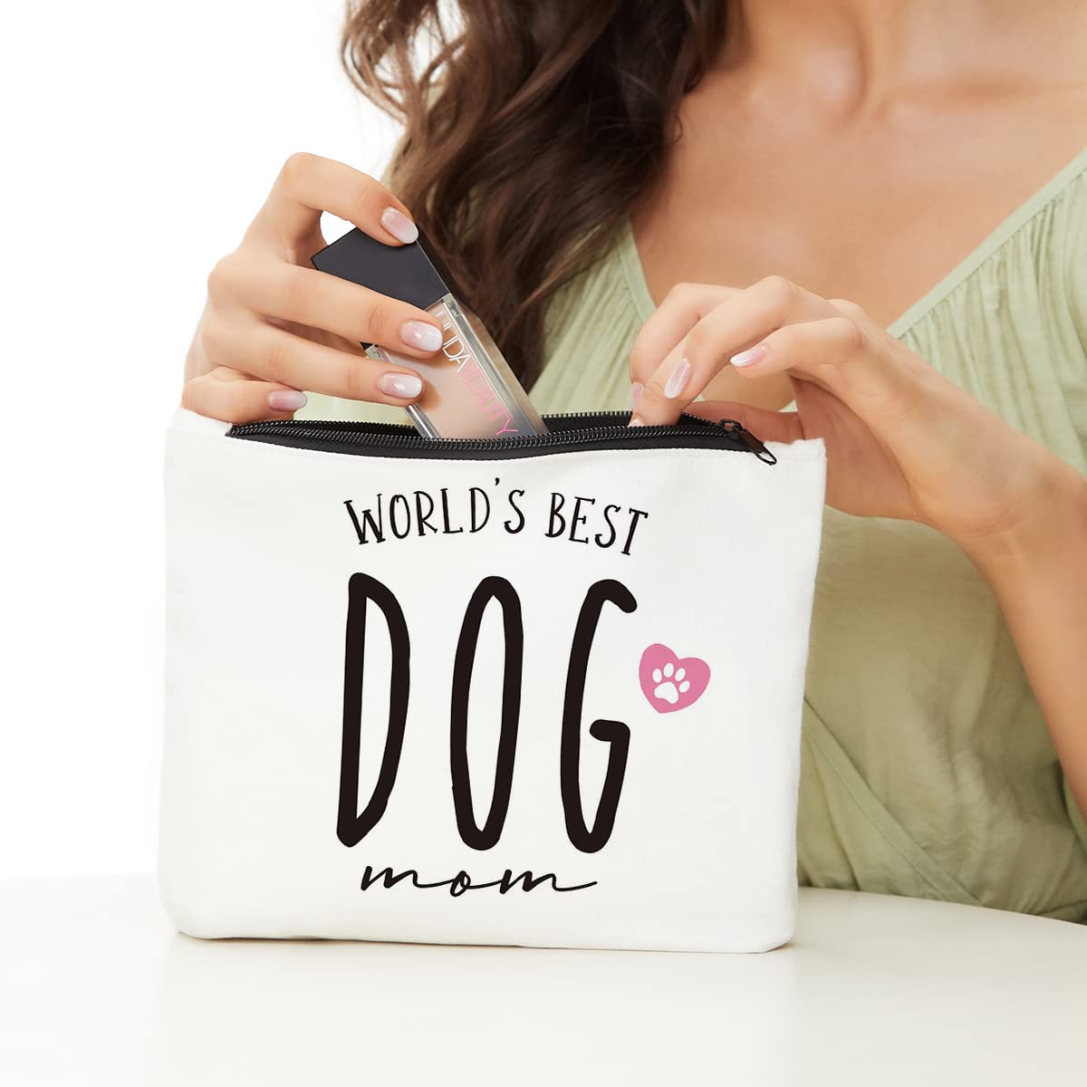 JIUWEIHU Dog Mom Gifts for Women - White Letter Print Cosmetic Bag - Travel Makeup Pouch with Zipper Closure - Perfect for Dog Lovers, Travel Essentials & Daily Beauty Storage
