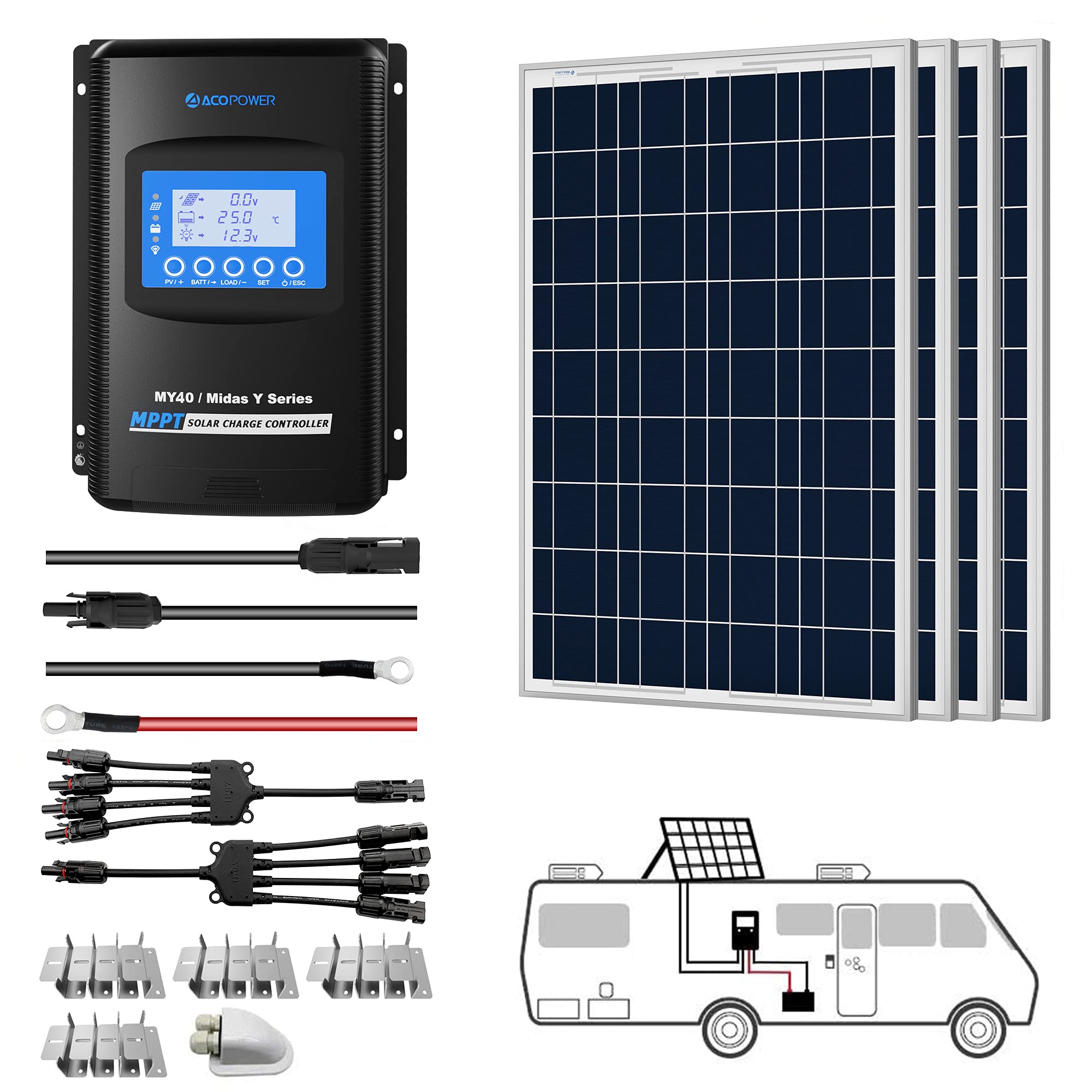 ACOPOWER 12V Polycrystalline Solar Panel Kit for RV with MPPT/PWM Charge Controller - Off-Grid Power for Camping, Boating & Outdoor Adventures