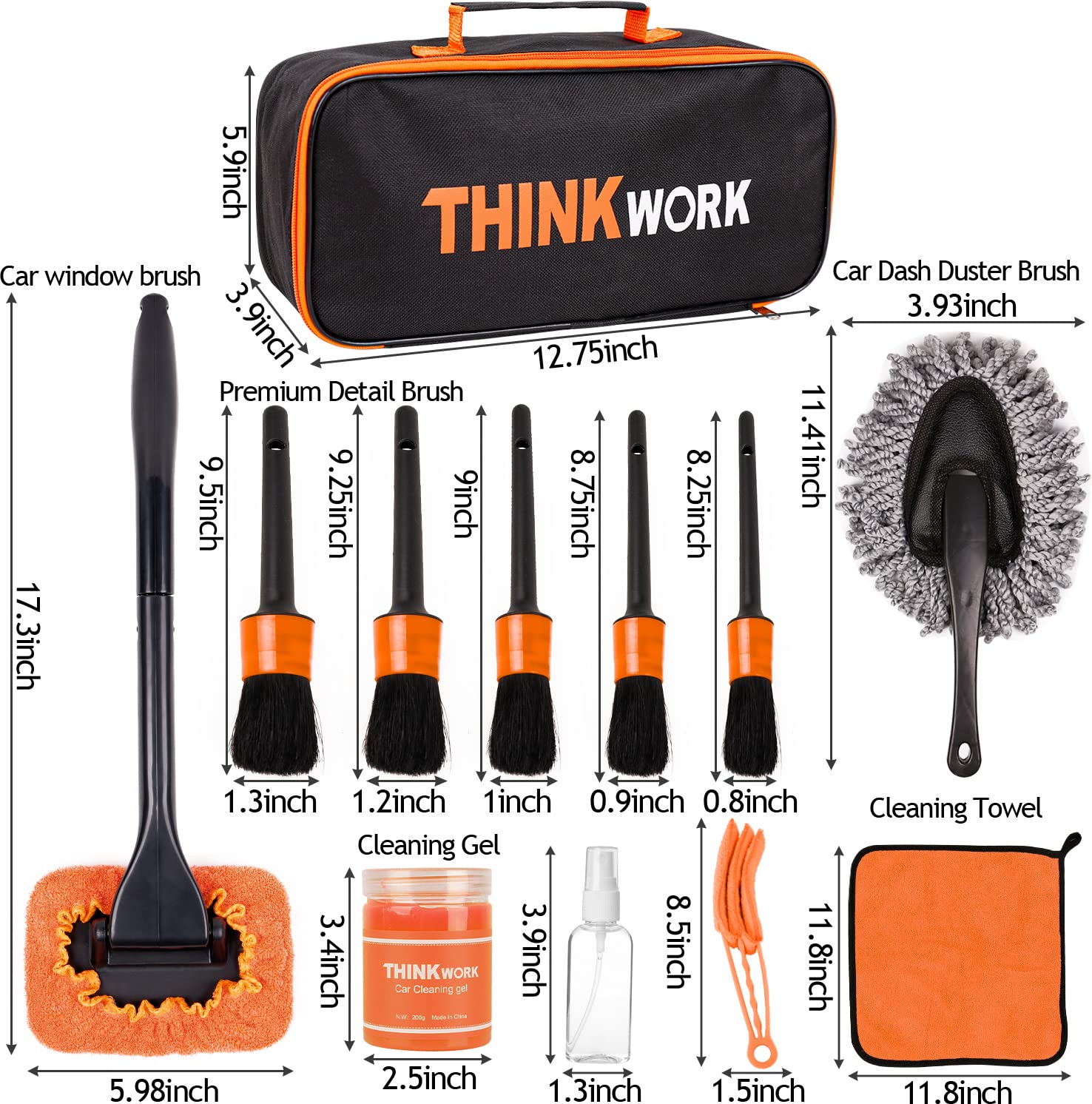 THINKWORK 17PCS Car Detailing Kit - Premium Interior & Exterior Cleaning Tools Set with Dust Removal Brush, Detailing Gel, Window Cleaner, Microfiber Towels for Car Washing, Waxing & Auto Care