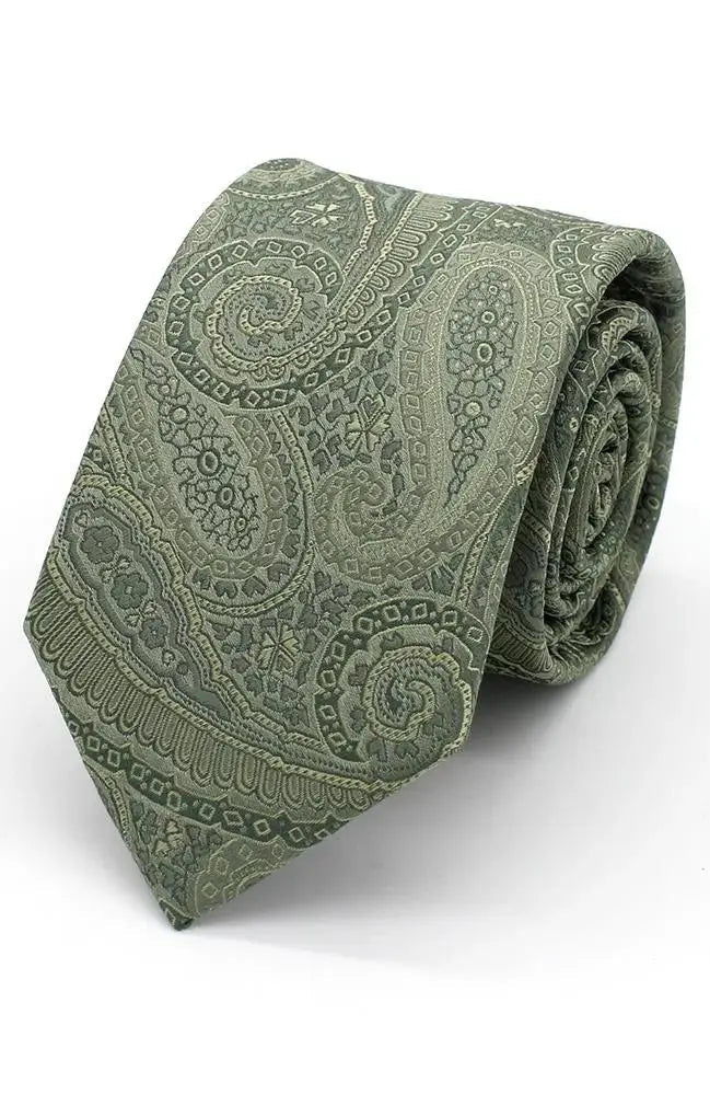LA Smith Sage Large Paisley Tie and Pocket Square Set - Premium Silk Accessories for Weddings, Business Meetings & Formal Events