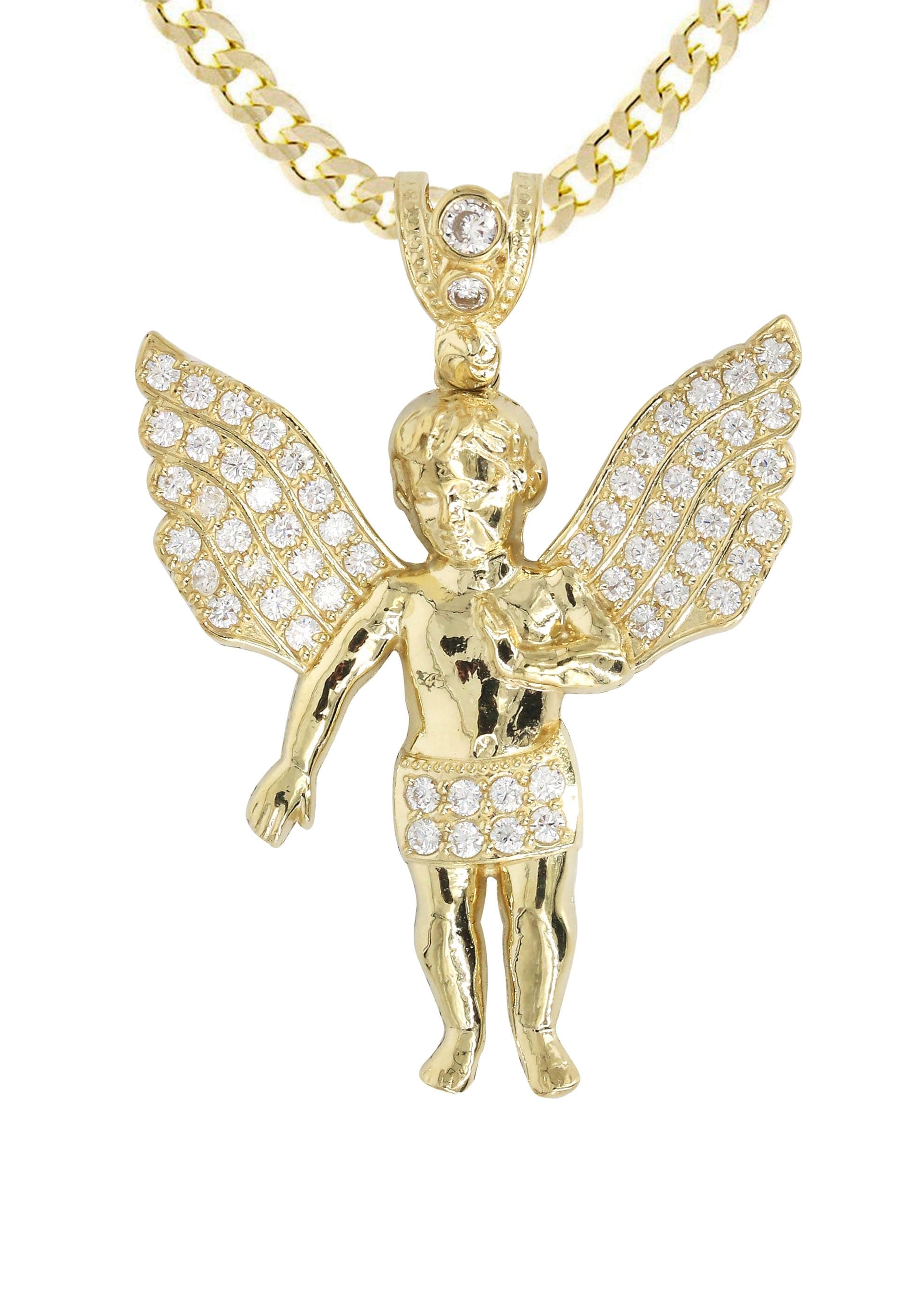 10K Yellow Gold Angel Pendant Necklace for Women - 15.8 Grams | Elegant Religious Jewelry Gift for Christmas, Baptism & Special Occasions