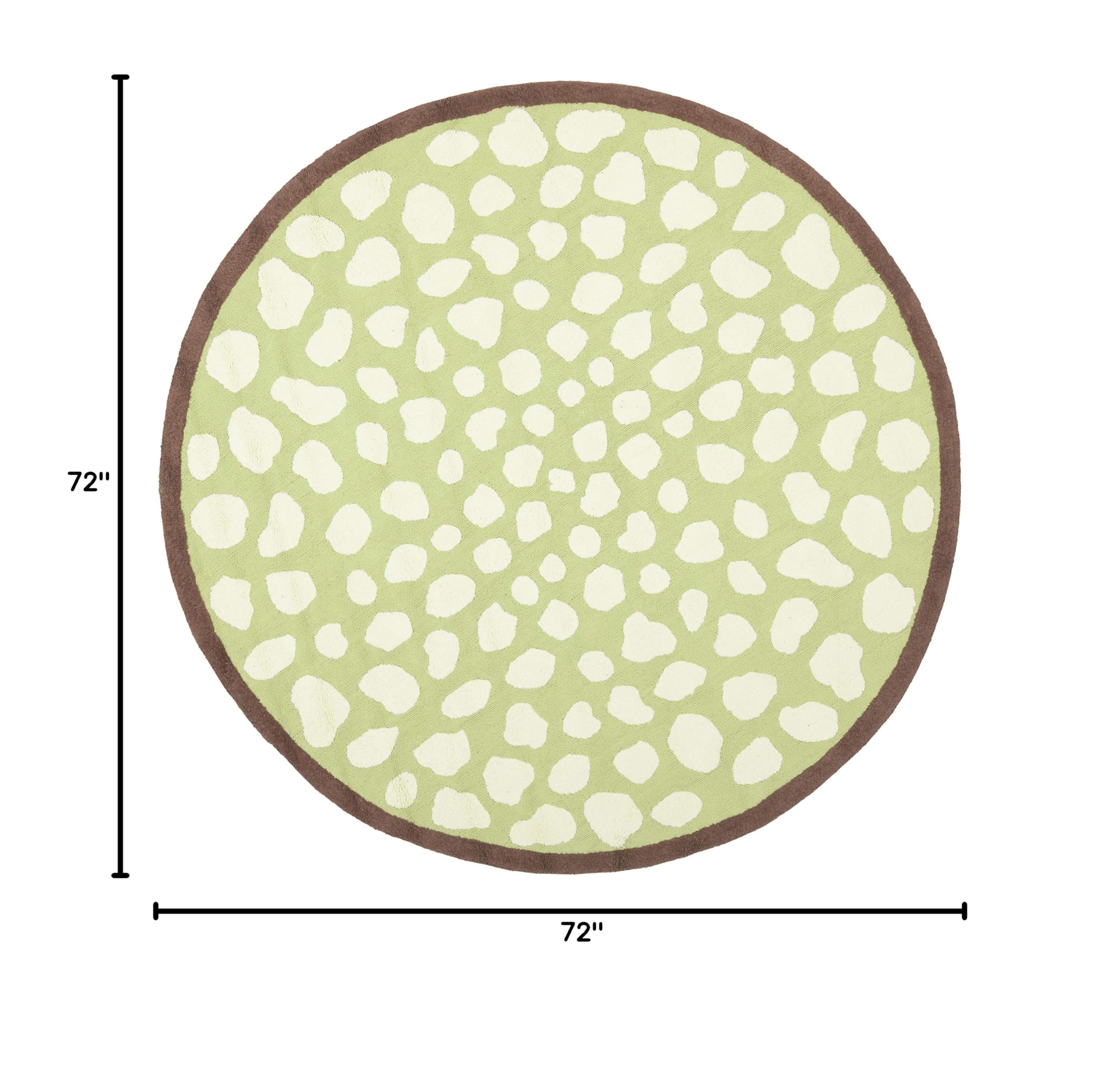 SAFAVIEH Kids Collection 6-Foot Round Green Ivory SFK219A Leopard Print Cotton Area Rug for Nursery, Playroom & Bedroom Decor