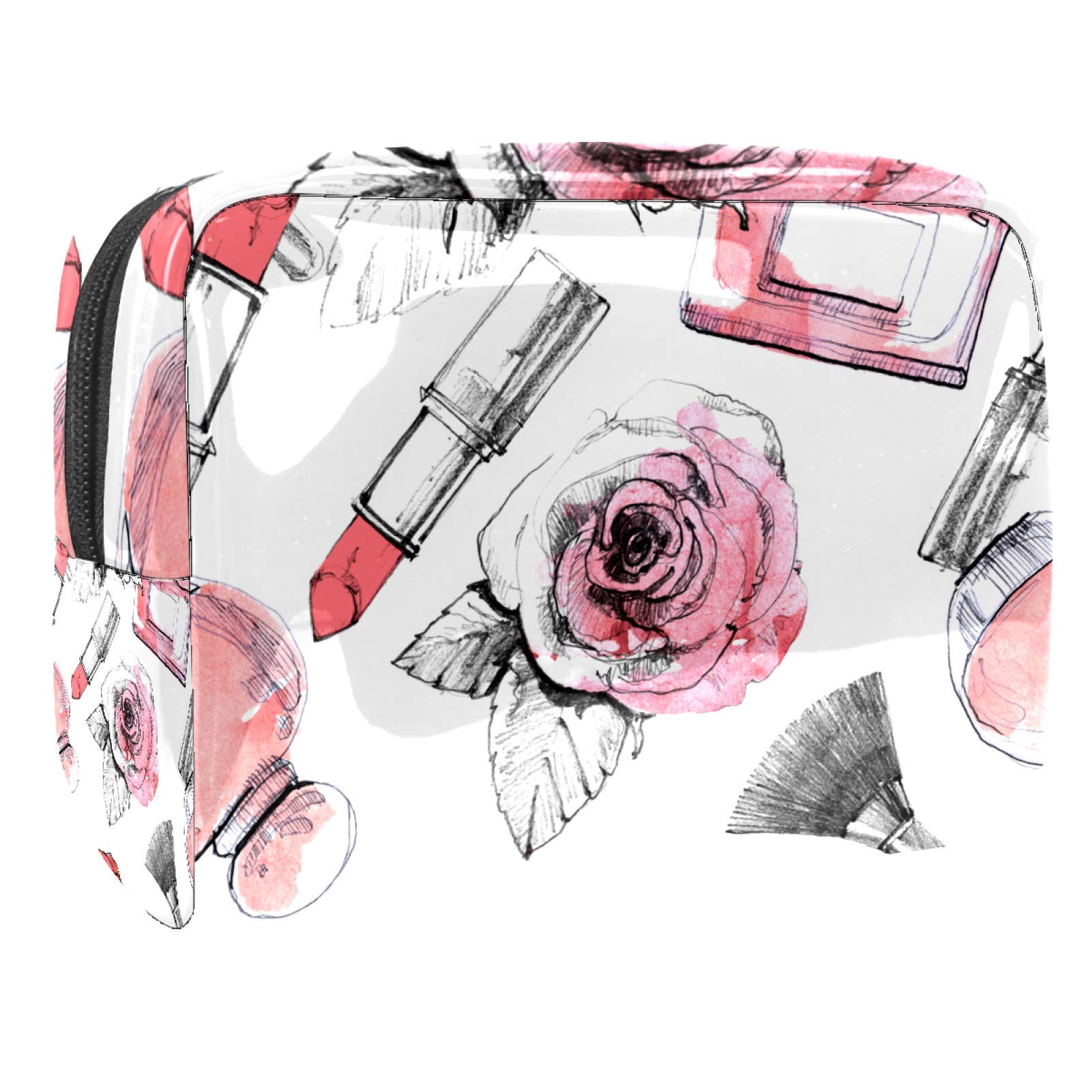 Stylish Waterproof Cosmetic Bag for Women - Pink Rose Hand-Painted Paris Art Design, Large Roomy Makeup Organizer | Perfect for Travel, Gym & Daily Essentials Storage