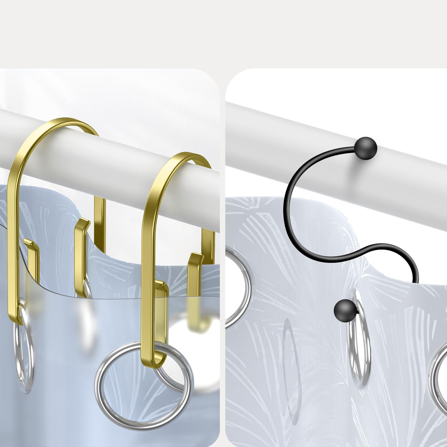 Premium Gold Shower Curtain Rings - 12 Pack Rust-Proof Double Sided Hooks with Smooth Sliding Anti-Drop Design for Bathroom & Shower - Perfect for Modern Home Decor and Spa-Like Experience