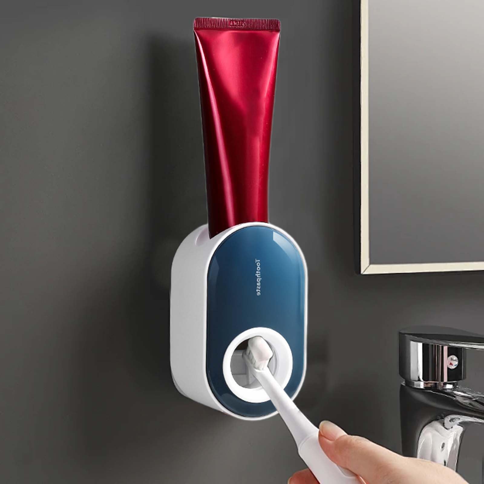 Automatic Toothpaste Dispenser for Kids & Adults - Wall Mounted Bathroom Organizer (Blue) - Perfect for Clutter-Free Sinks