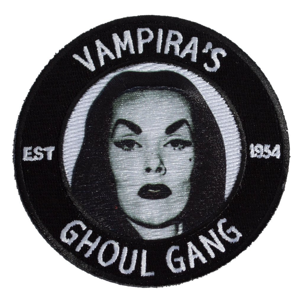 Vampira's Ghoul Gang Iron On Patch - Kreepsville 666 Gothic Embroidered Badge for Jackets, Bags & DIY Crafts | Halloween Costume Accessory & Punk Fashion Statement