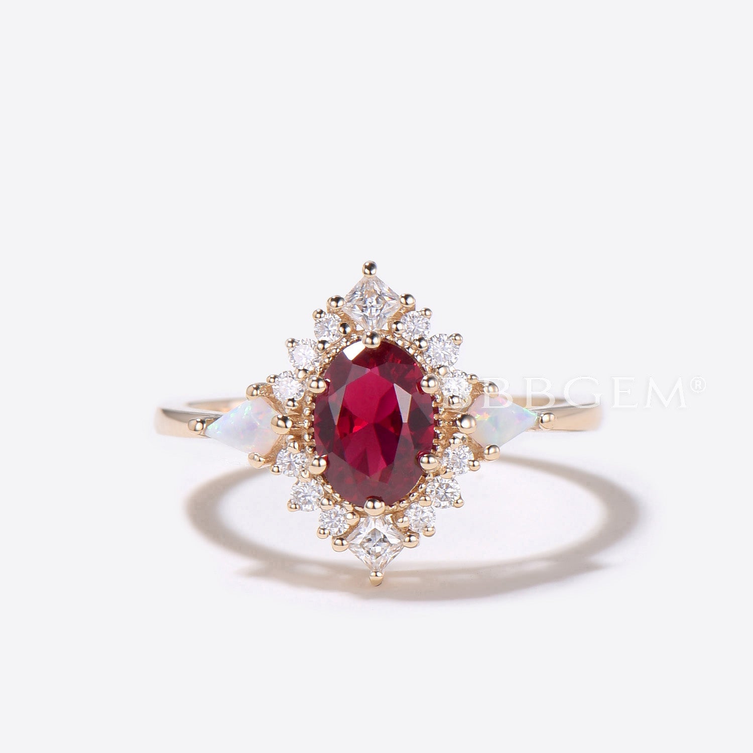 Stunning Halo Oval Ruby Engagement Ring with Moissanite & Diamond Accents – Perfect for Proposals, Anniversaries & Special Occasions