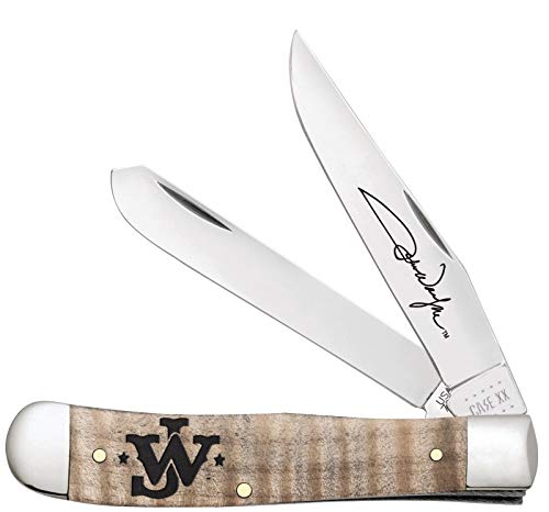 John Wayne Signature Stainless Steel Trapper Pocket Knife - Curly Maple Wood Handle - Hunting, Camping & Outdoor EDC Gear