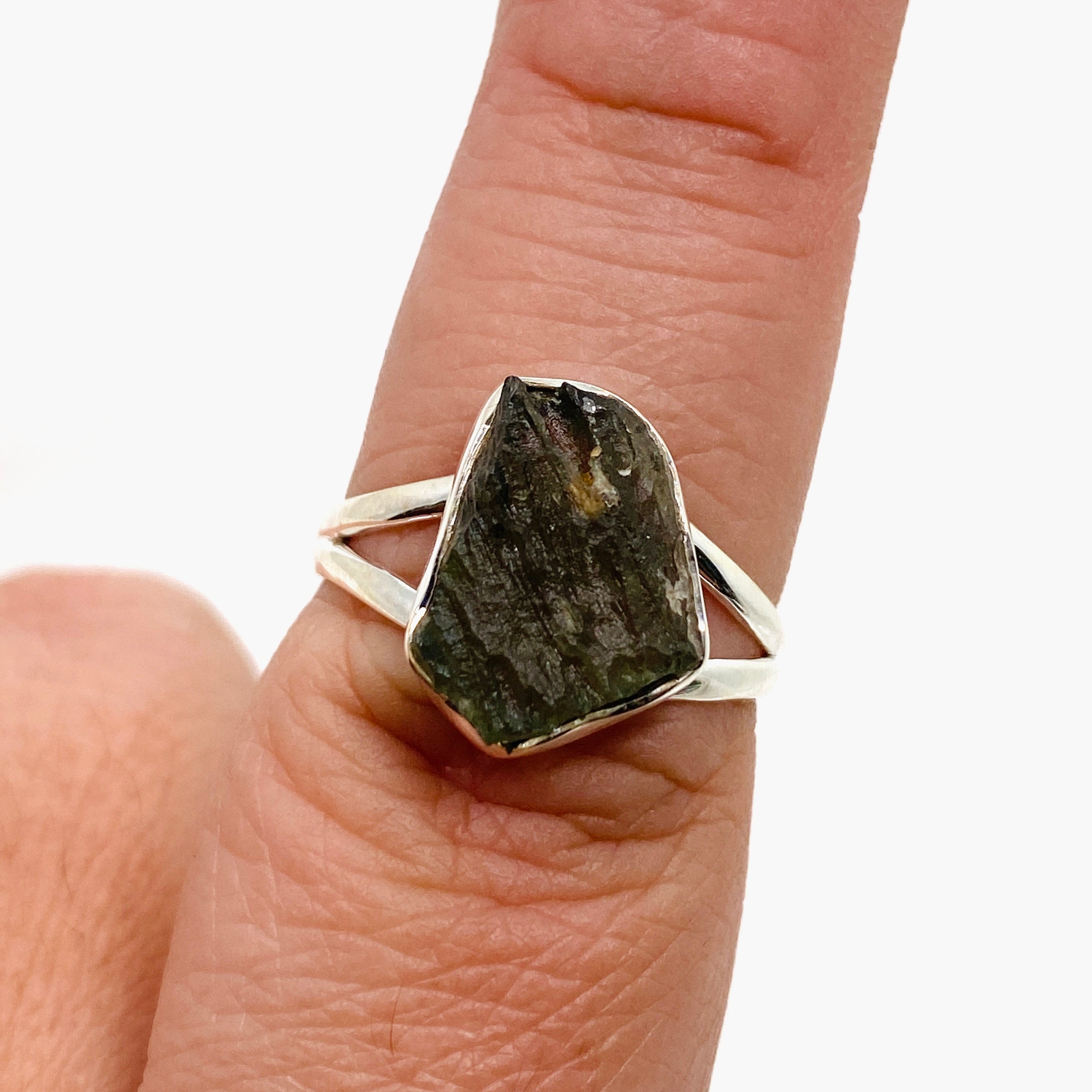 Natural Moldavite Raw Split Band Ring - Size 9 Green Meteorite Stone Jewelry KRGJ3359 | Spiritual Healing, Meditation & Unique Gift for Women