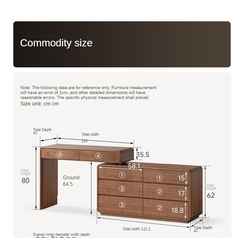 Solid Black Walnut Wood Dressing Table with Drawers - Elegant Vanity Desk for Bedroom, Makeup & Jewelry Storage