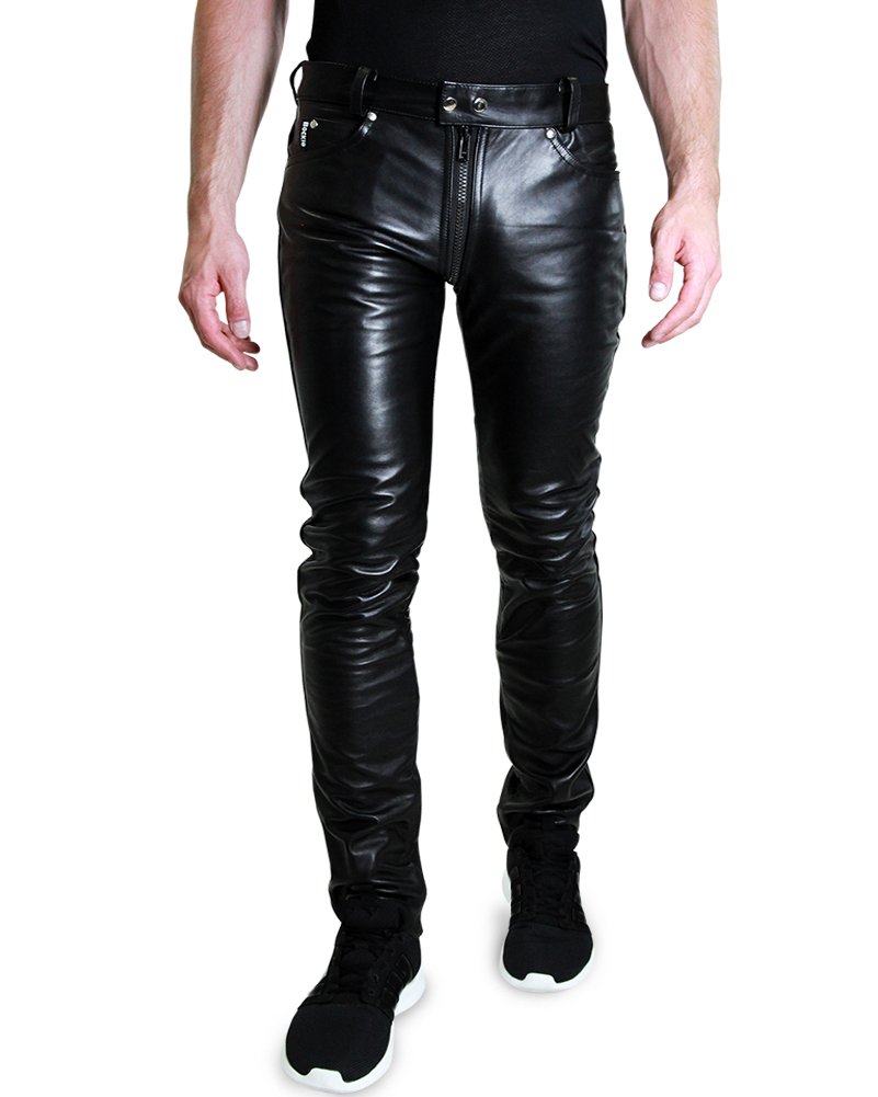 Bockle® 1991 GAY-ZIP Genuine Leather Pants for Men - Skinny Slim Fit Full Zip Leather Jeans | Perfect for Night Out, Biker Style & Fashion Statement