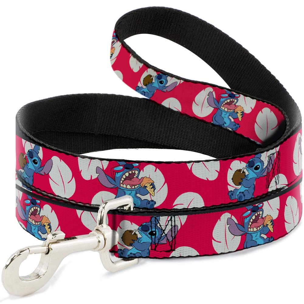 Buckle-Down Dog Leash - Lilo & Stitch Design with 2 Eating Poses, Lilo Dress & Leaves Pattern in Red & Ivory - 4 Feet Long, 1 Inch Wide - Perfect for Disney Fans & Small to Medium Dogs Walking, Training, and Outdoor Adventures