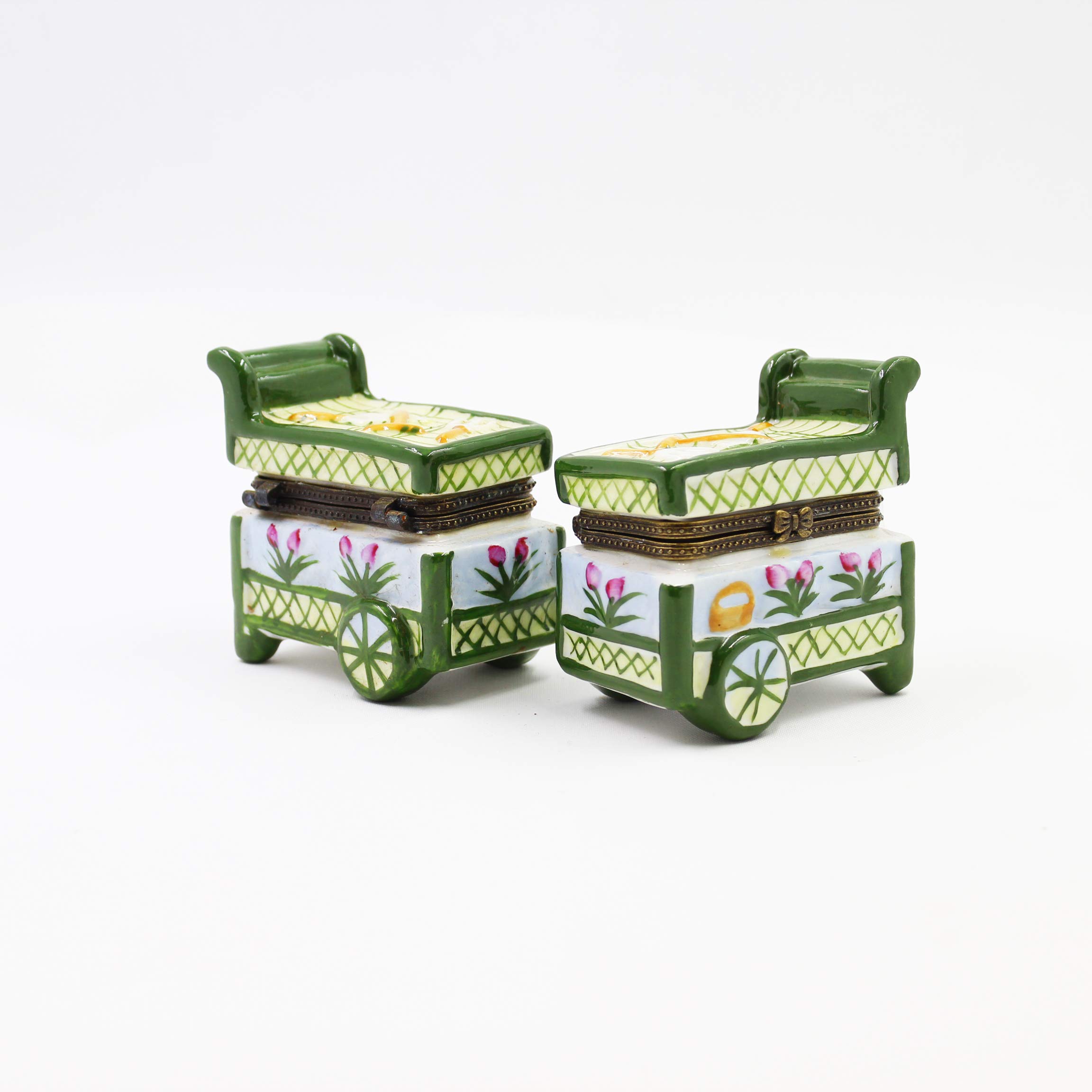 Handmade European Porcelain Jewelry Box with Hinge - Floral Green Trinket Box Set of 2 | Perfect for Storing Rings, Earrings & Small Keepsakes | Elegant Home Decor & Gift Idea