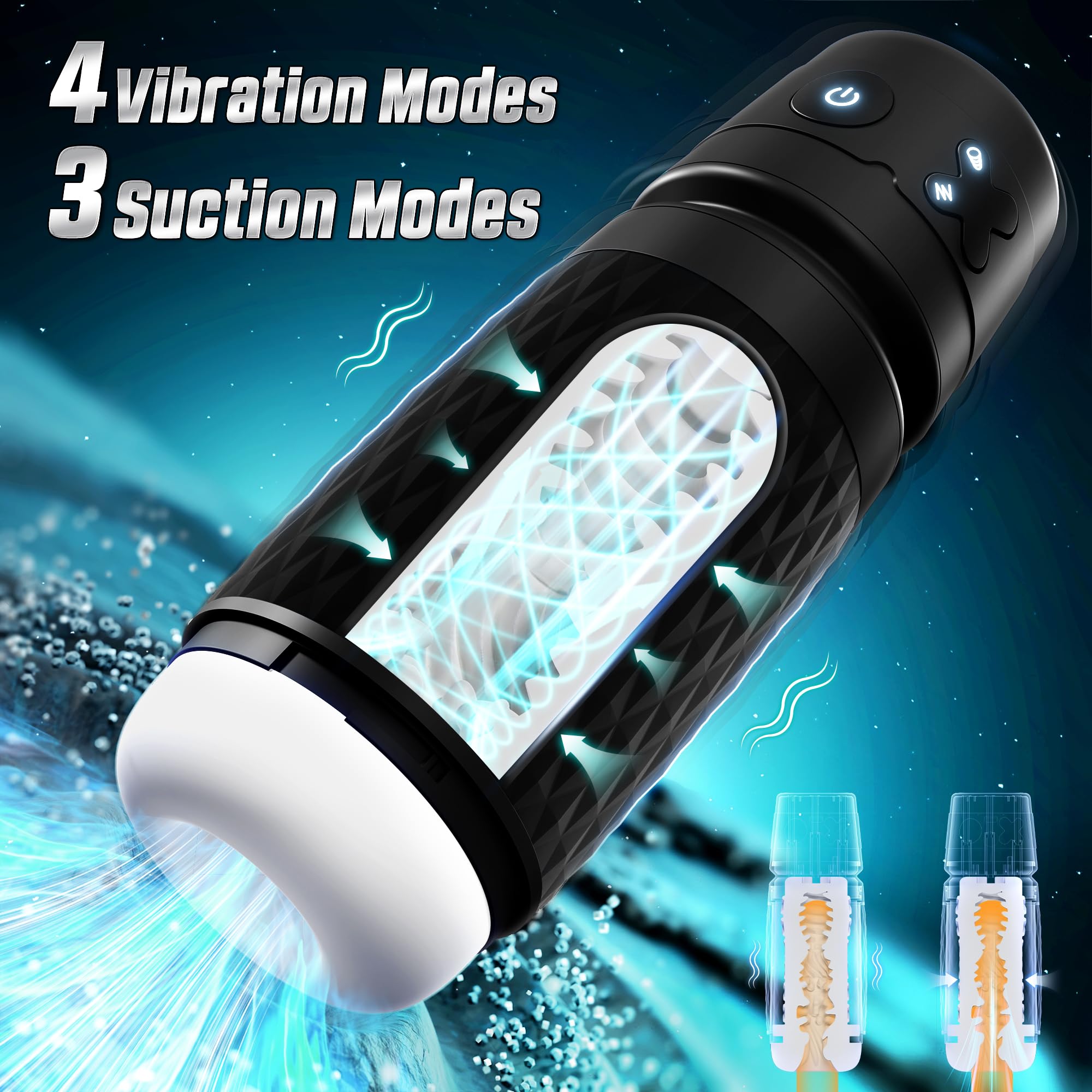 Premium Male Masturbator Sex Toy for Men - Hands-Free Penis Pump with 3 Suction Modes & 4 Vibration Settings, Realistic Blowjob Simulator with 3D Textured Sleeve & Ergonomic Design (Black) - Perfect for Solo Pleasure, Couples Play, and Discreet Adult Entertainment