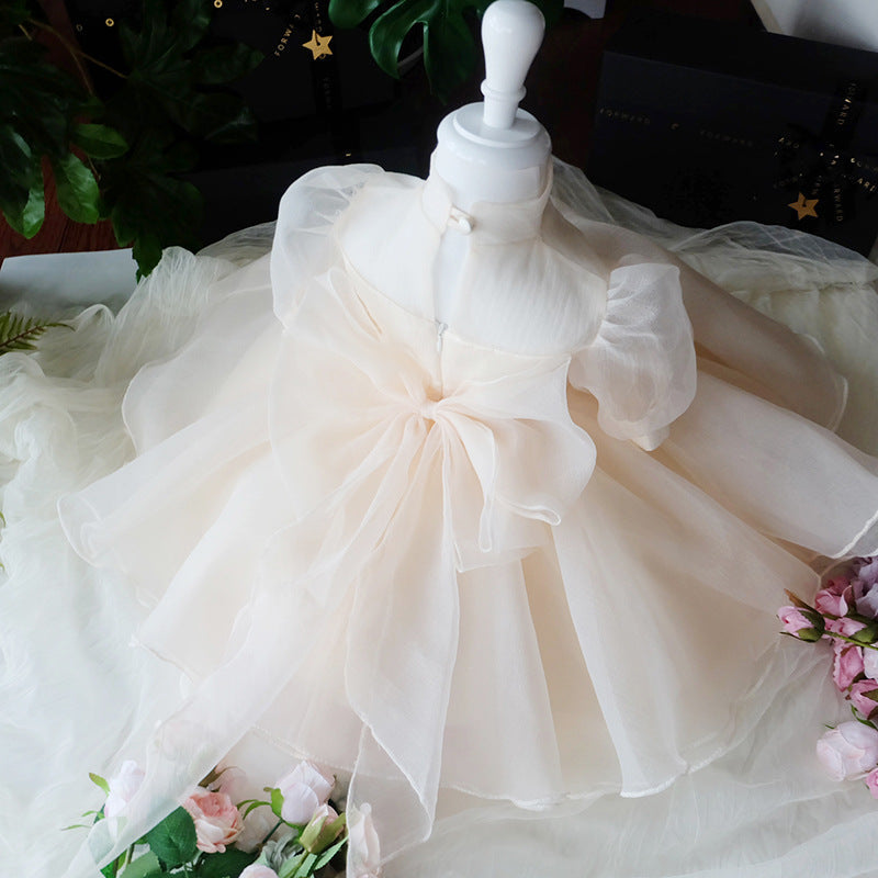 Elegant Champagne Princess Organza Flower Girl Dress with Ruffles - Perfect for Weddings, Pageants & Special Occasions