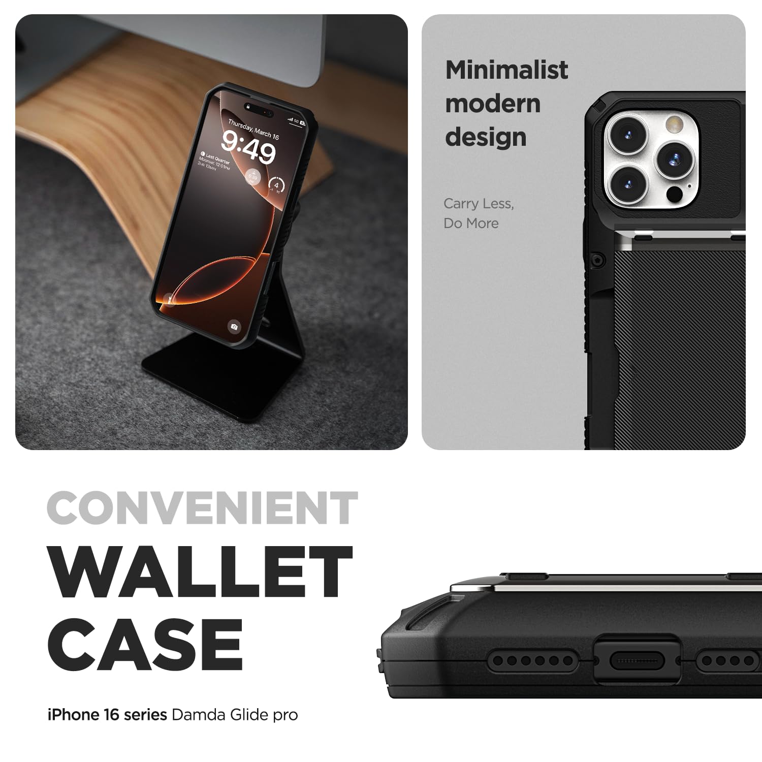 VRS DESIGN Damda Glide Pro iPhone 16 Pro Max (2024) Wallet Case with Semi-Auto Card Slot - Holds 4 Cards - Durable Metallic Red Cover - Perfect for Everyday Use, Travel & Business