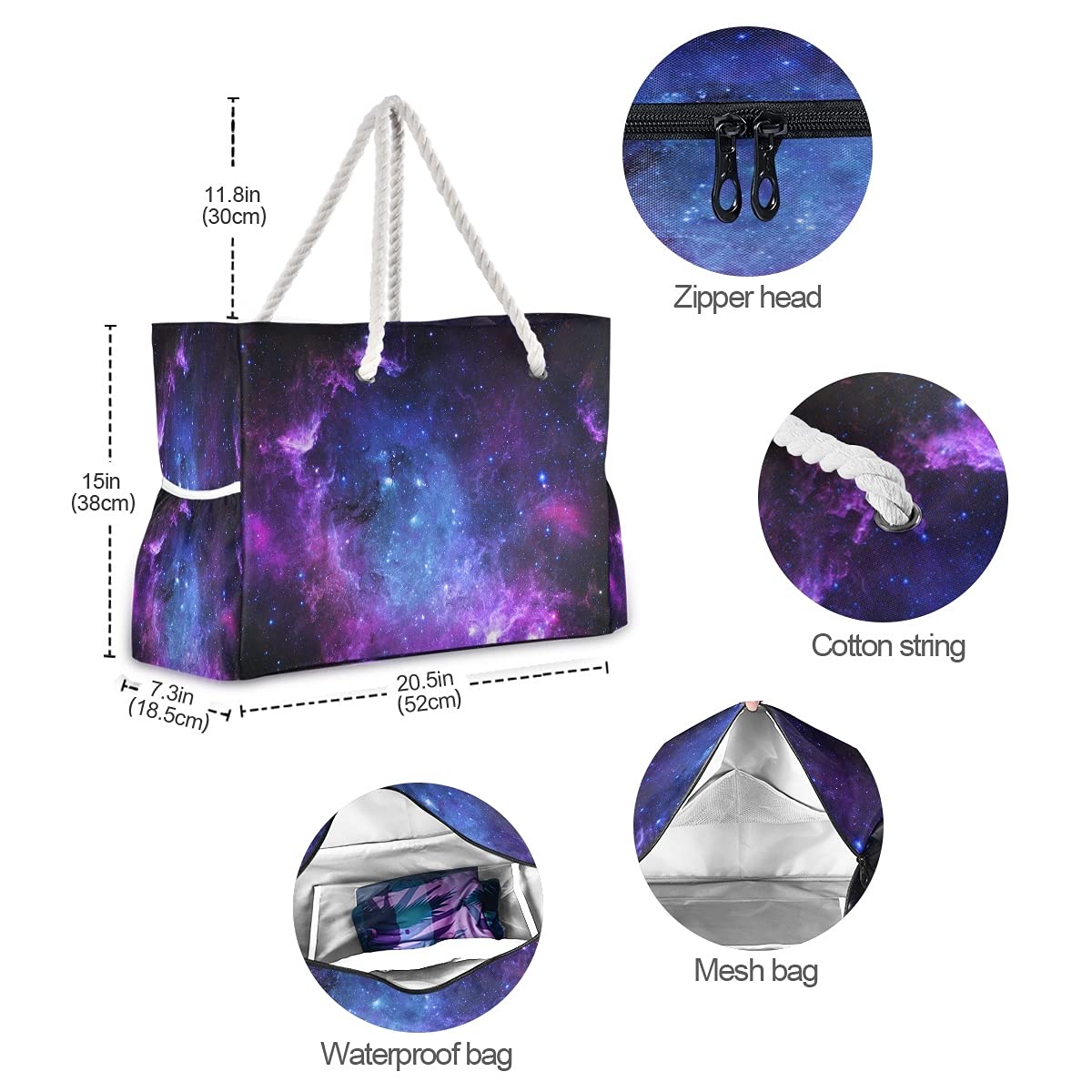 Large Beach Tote Bag with Starfish Seashell Design - Waterproof Travel Shoulder Bag for Women, Gym, Sports & Vacation - Perfect for Pool, Beach Trips & Summer Travel Accessories