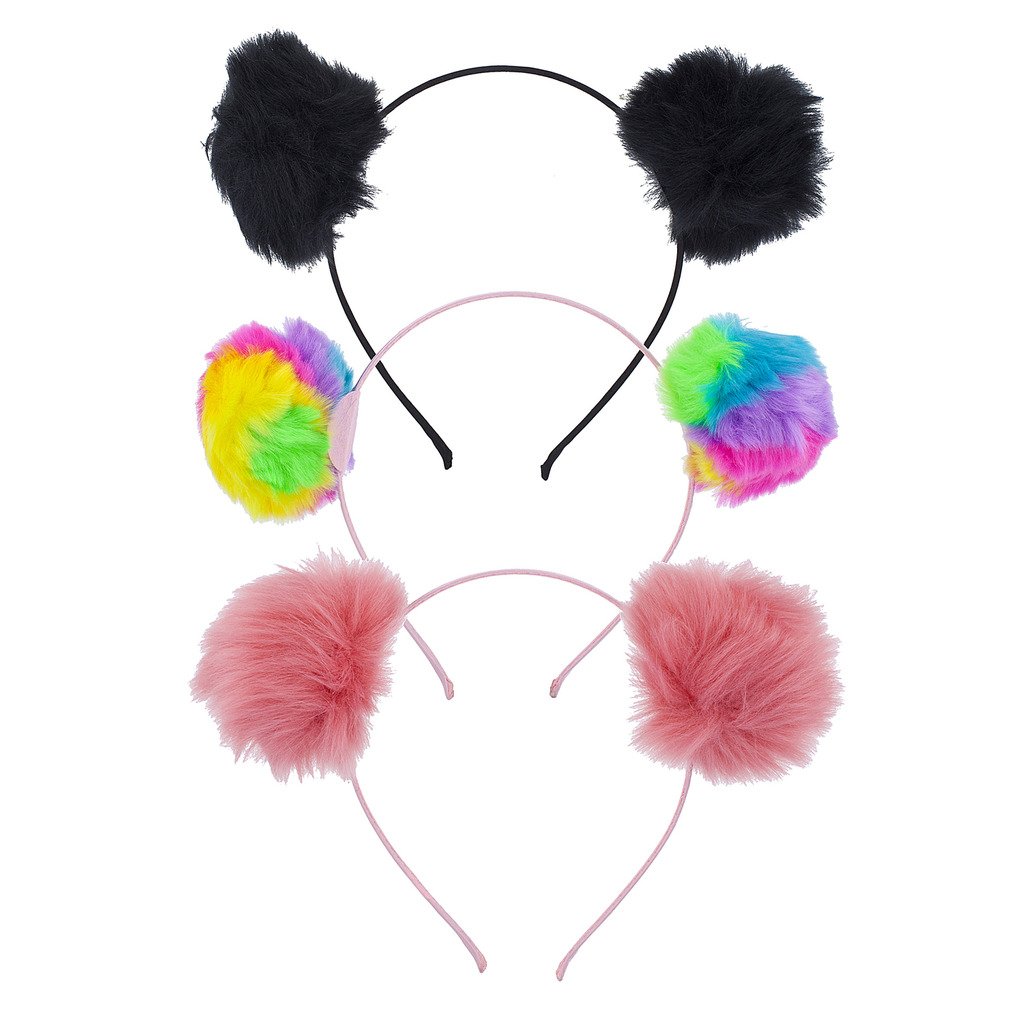 Halloween Cat Ear Headband Set for Girls - Fuzzy Pom Pom Accessories for Costume Parties